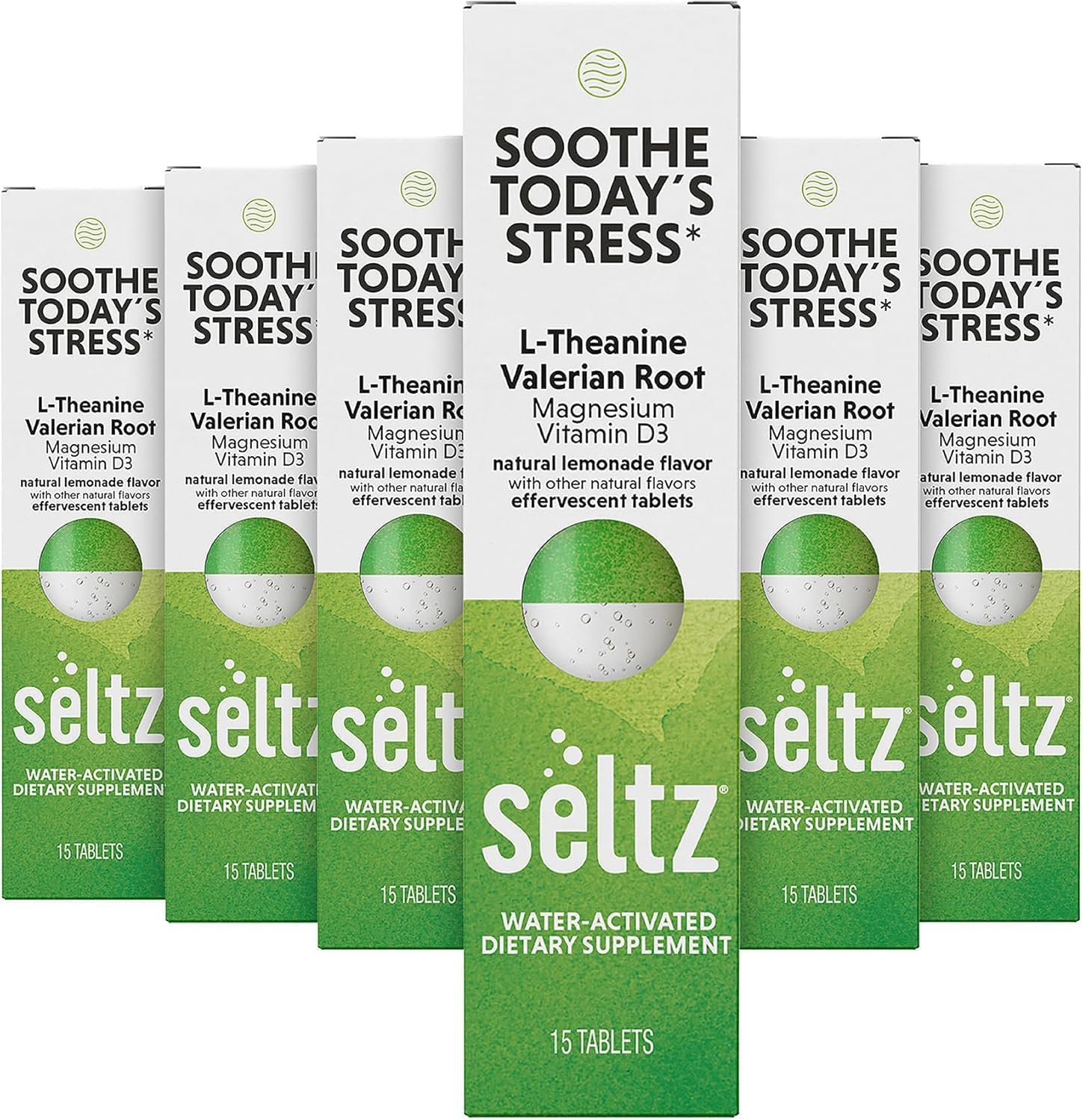 Seltz Soothe Today’s Stress – Effervescent Vitamins for Relaxation & Focus with L-Theanine, Magnesium & Vitamin D3, Lemonade Flavor, 90 Tablets