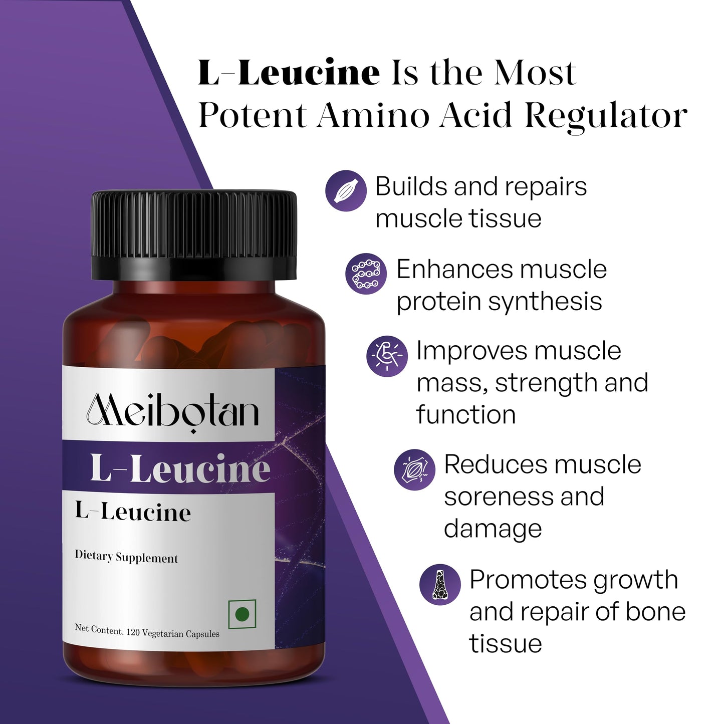 MEIBOTAN 100% Pure L-Leucine 2000mg Capsule, 120 Count