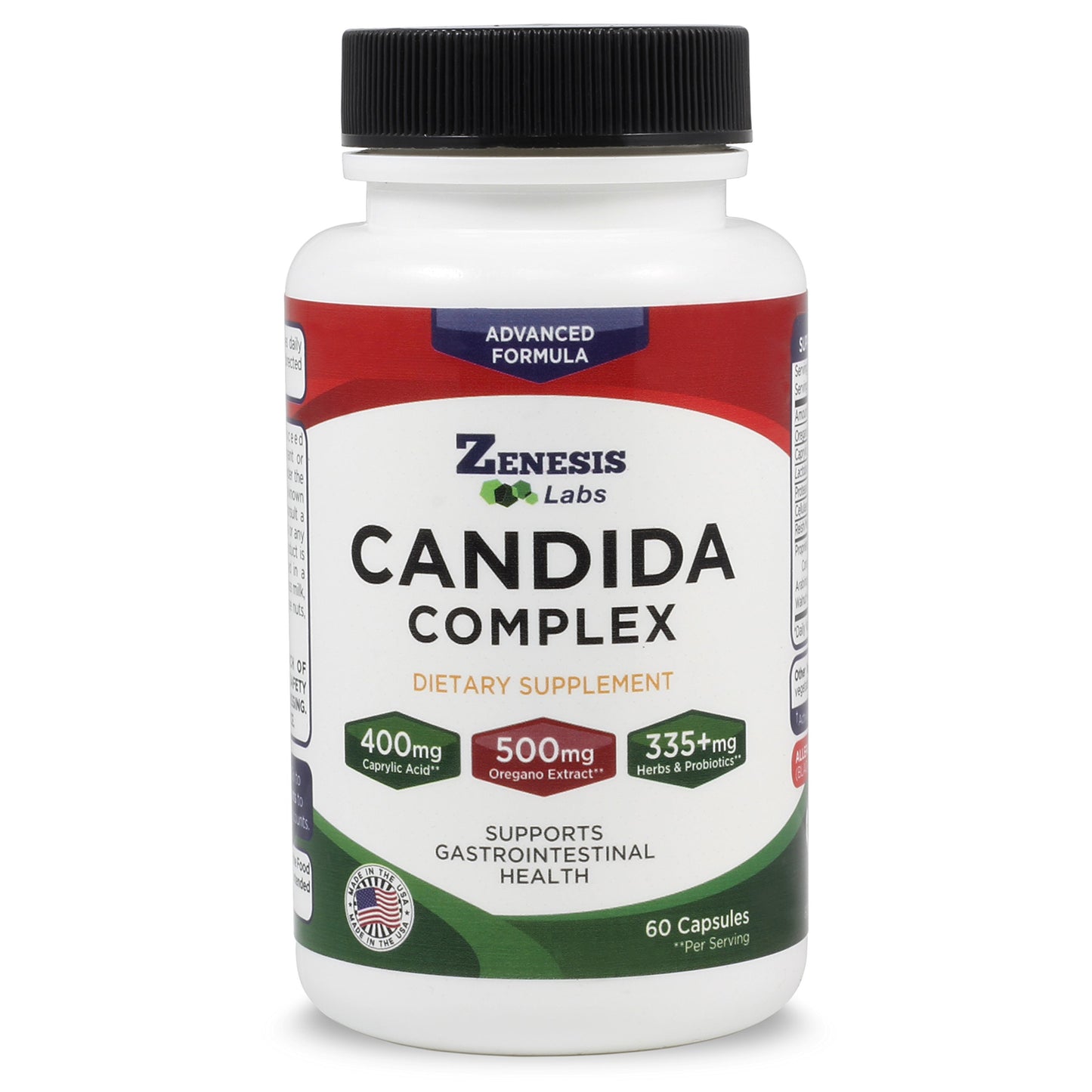 Zenesis Labs Candida Complex Cleanse Detox Caprylic Acid Supplement with Oregano Extract, Probiotics, Enzymes, 60 Capsules