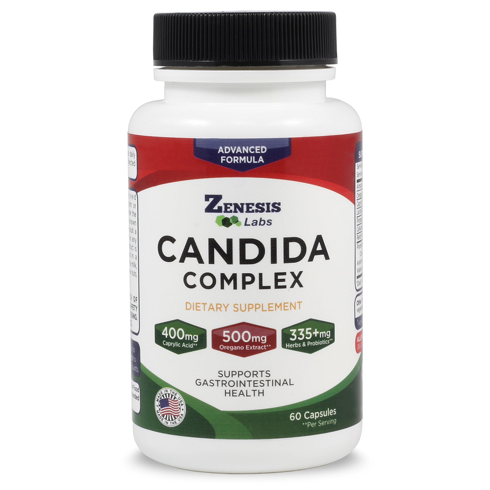 Zenesis Labs Candida Complex Cleanse Detox Caprylic Acid Supplement with Oregano Extract, Probiotics, Enzymes, 60 Capsules