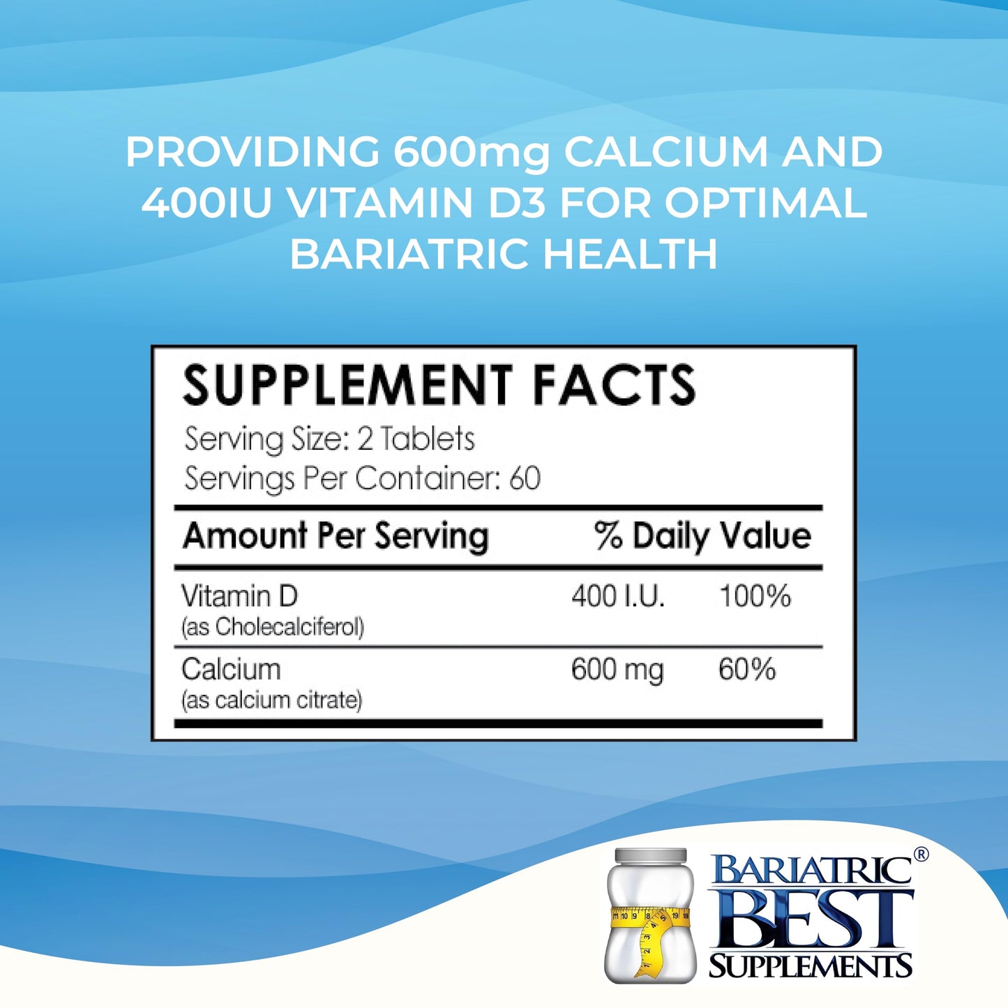 Bariatric Best Calcium Citrate with Vitamin D3 600mg Tablet, 120 Tablets