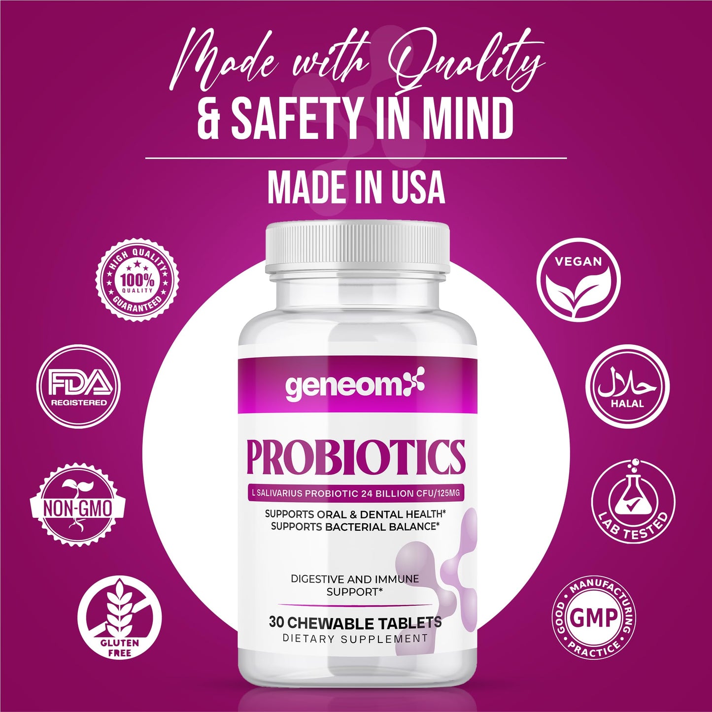 Geneomx Probiotics L. Salivarius 24 Billion CFU Capsule, 30 Count