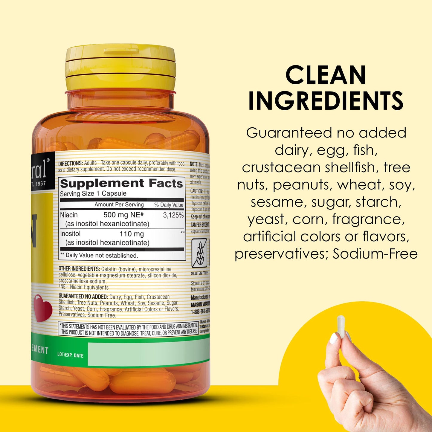 Mason Natural Niacin 500 mg Flush-Free Capsules, 180 Count