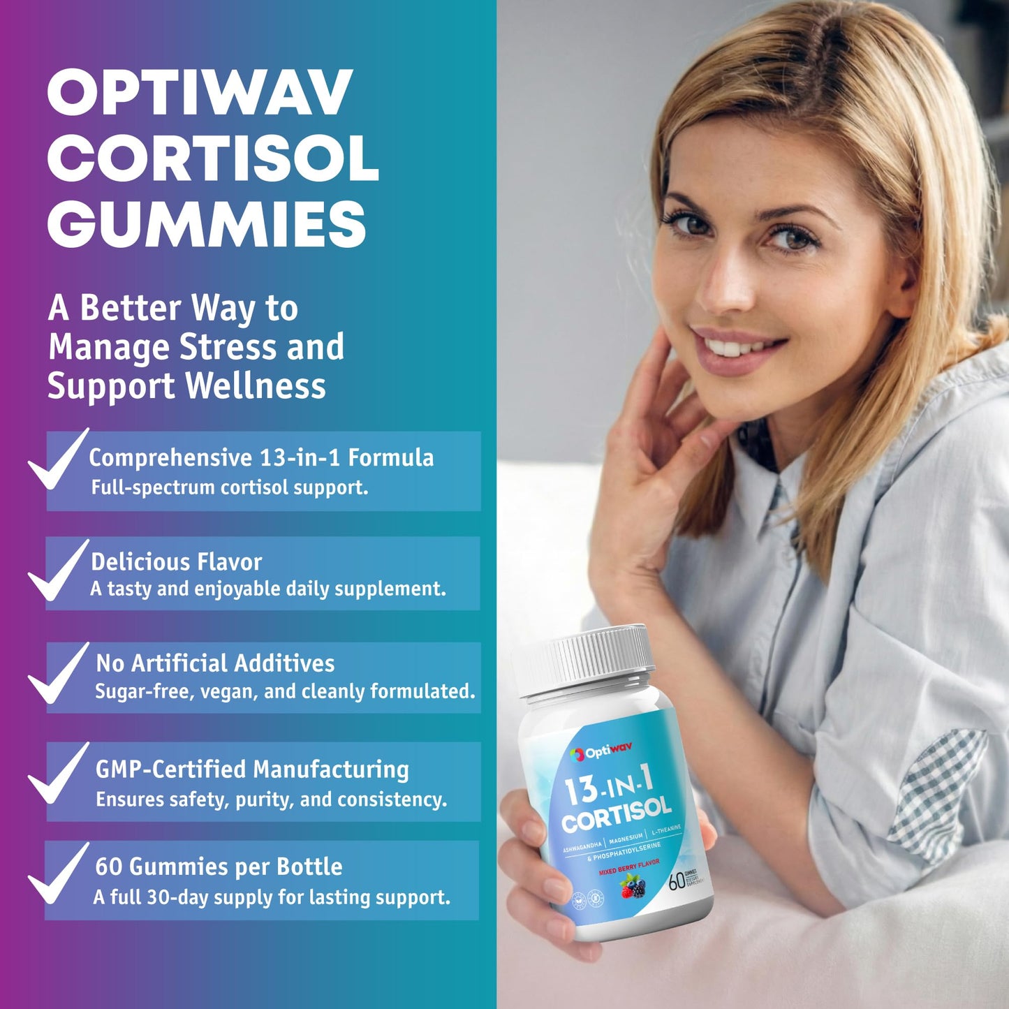 Optiwav Cortisol Reducer Gummies 60 Count