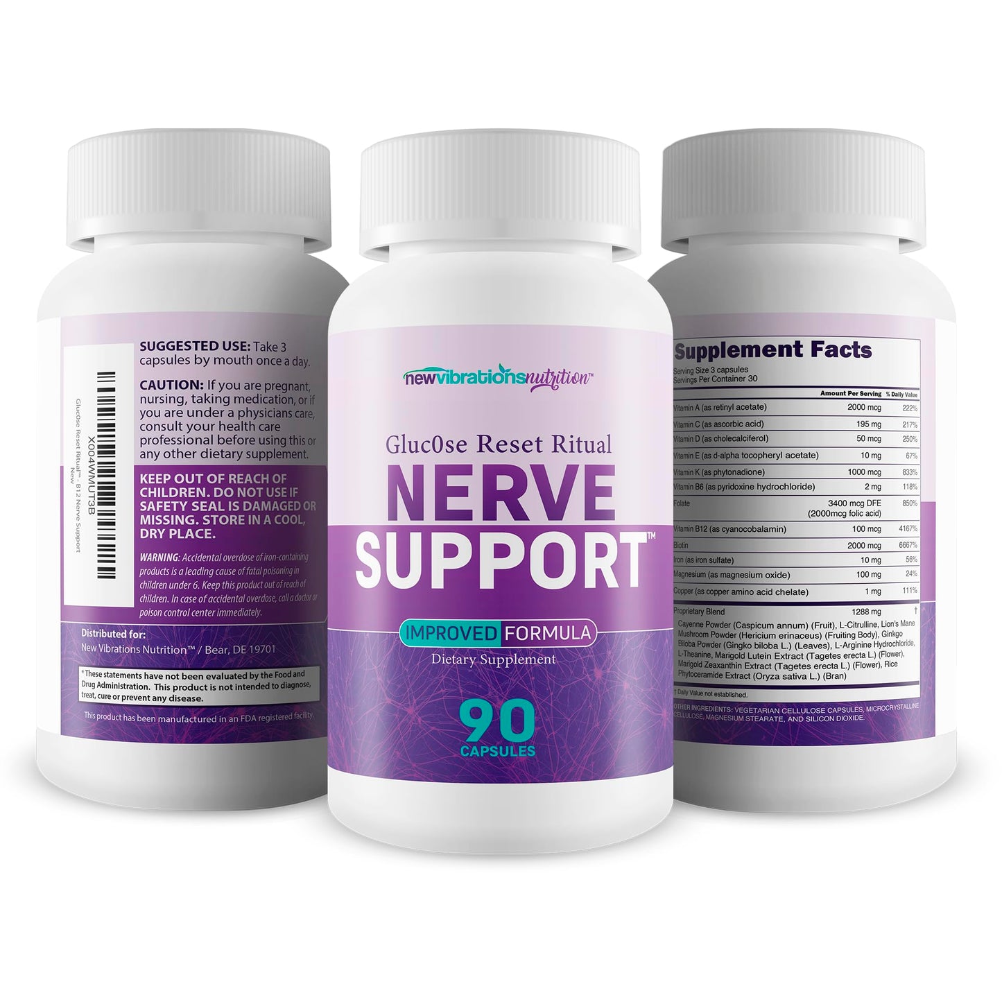 New Vibrations Nutrition Glucose Reset Ritual Nerve Support Capsule, 90 Capsules