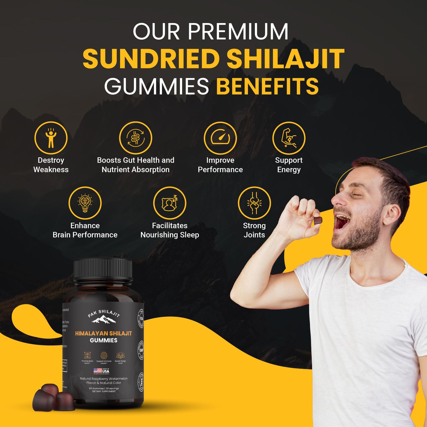 PakShilajit Pure Sundried Himalayan Shilajit Gummies 60 Count