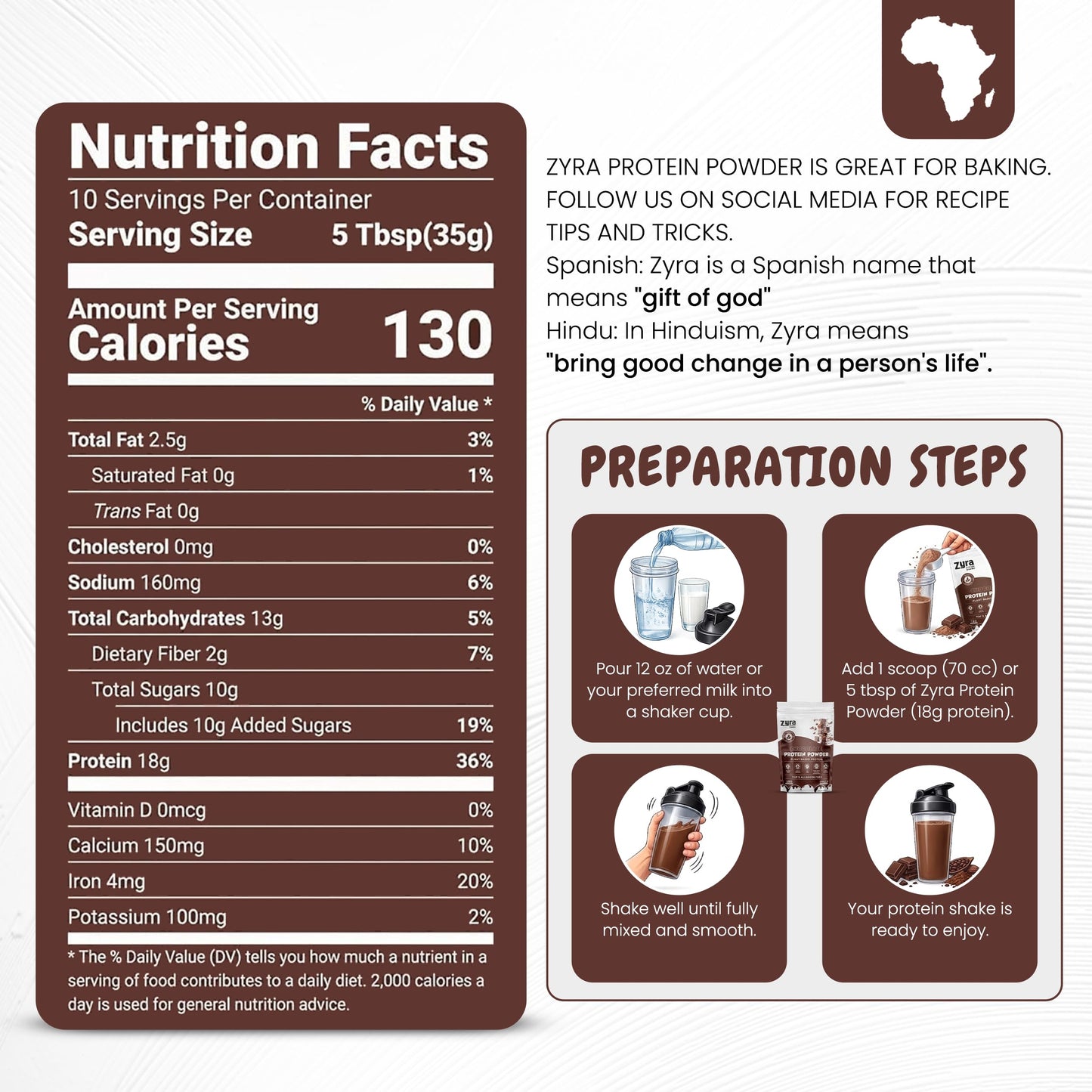 Zyra Protein Organic Protein Powder Packets, Chocolate Flavor, 12.35 Ounce