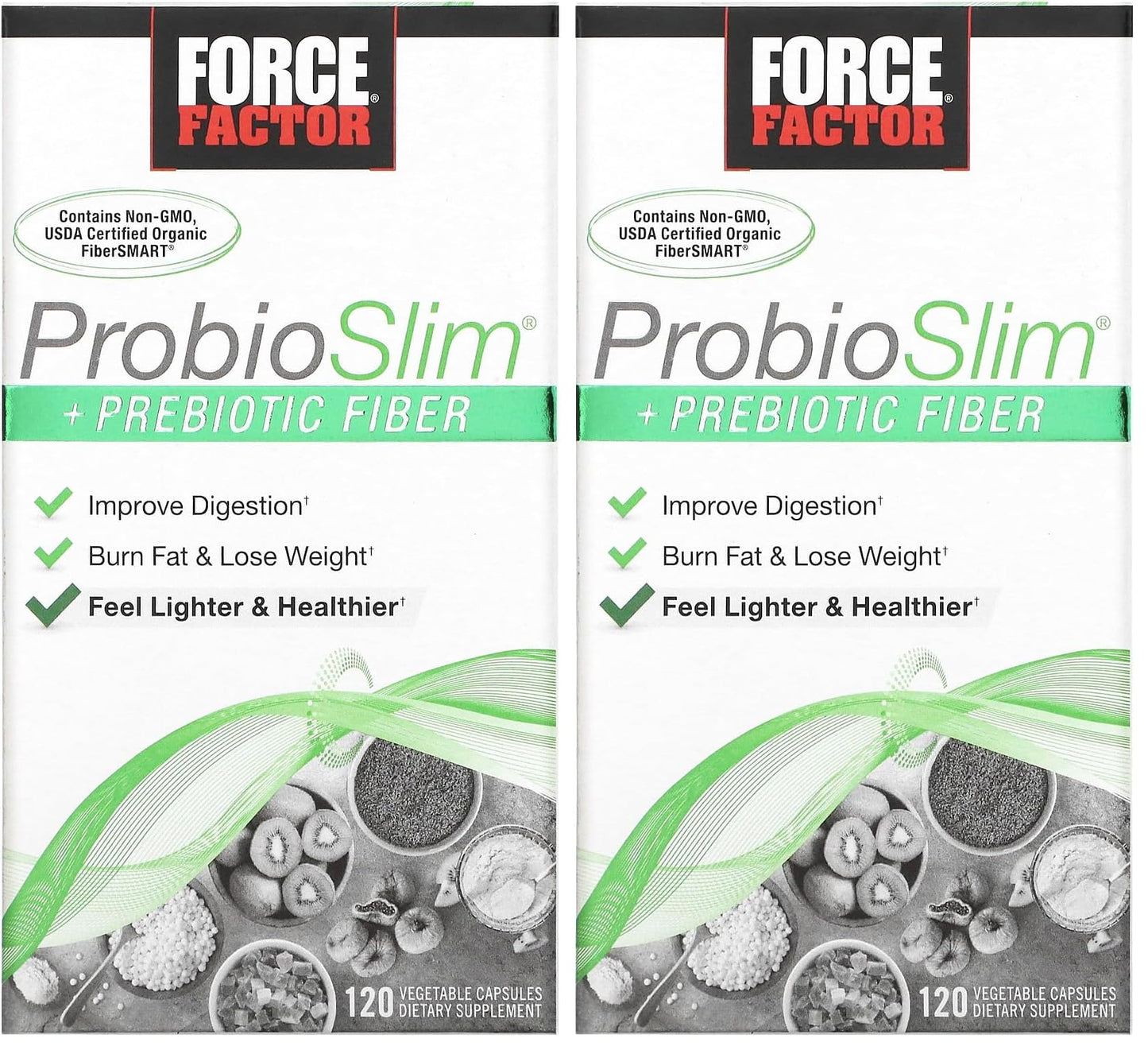 Force Factor ProbioSlim + Prebiotic Fiber Weight Loss Supplement, Probiotic and Prebiotic Digestive Health Support with Green Tea Extract and Psyllium Husk Fiber, 240 Capsules