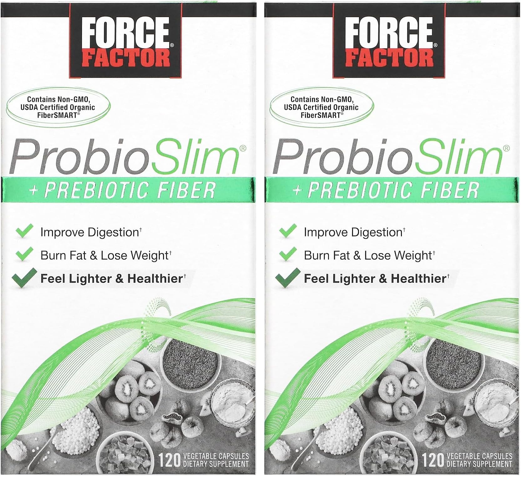 Force Factor ProbioSlim + Prebiotic Fiber Weight Loss Supplement, Probiotic and Prebiotic Digestive Health Support with Green Tea Extract and Psyllium Husk Fiber, 240 Capsules