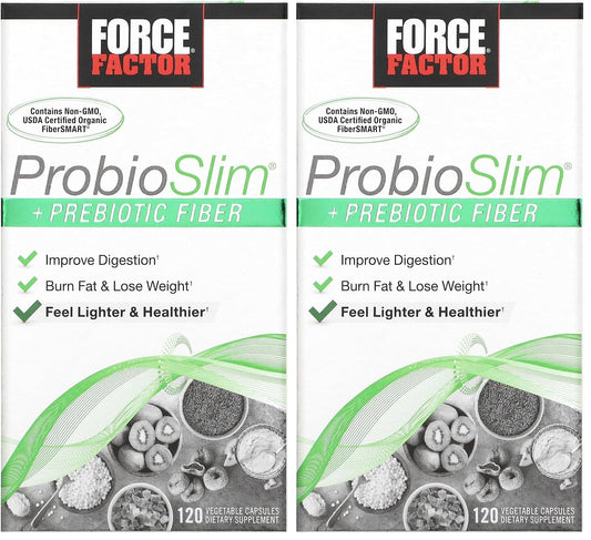 Force Factor ProbioSlim + Prebiotic Fiber Weight Loss Supplement, Probiotic and Prebiotic Digestive Health Support with Green Tea Extract and Psyllium Husk Fiber, 240 Capsules