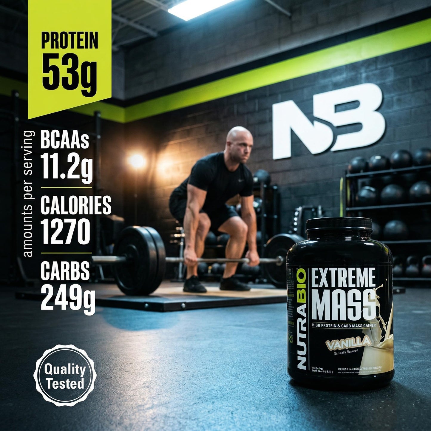 NutraBio Extreme Mass Gainer Protein Powder - Vanilla, 96 Servings