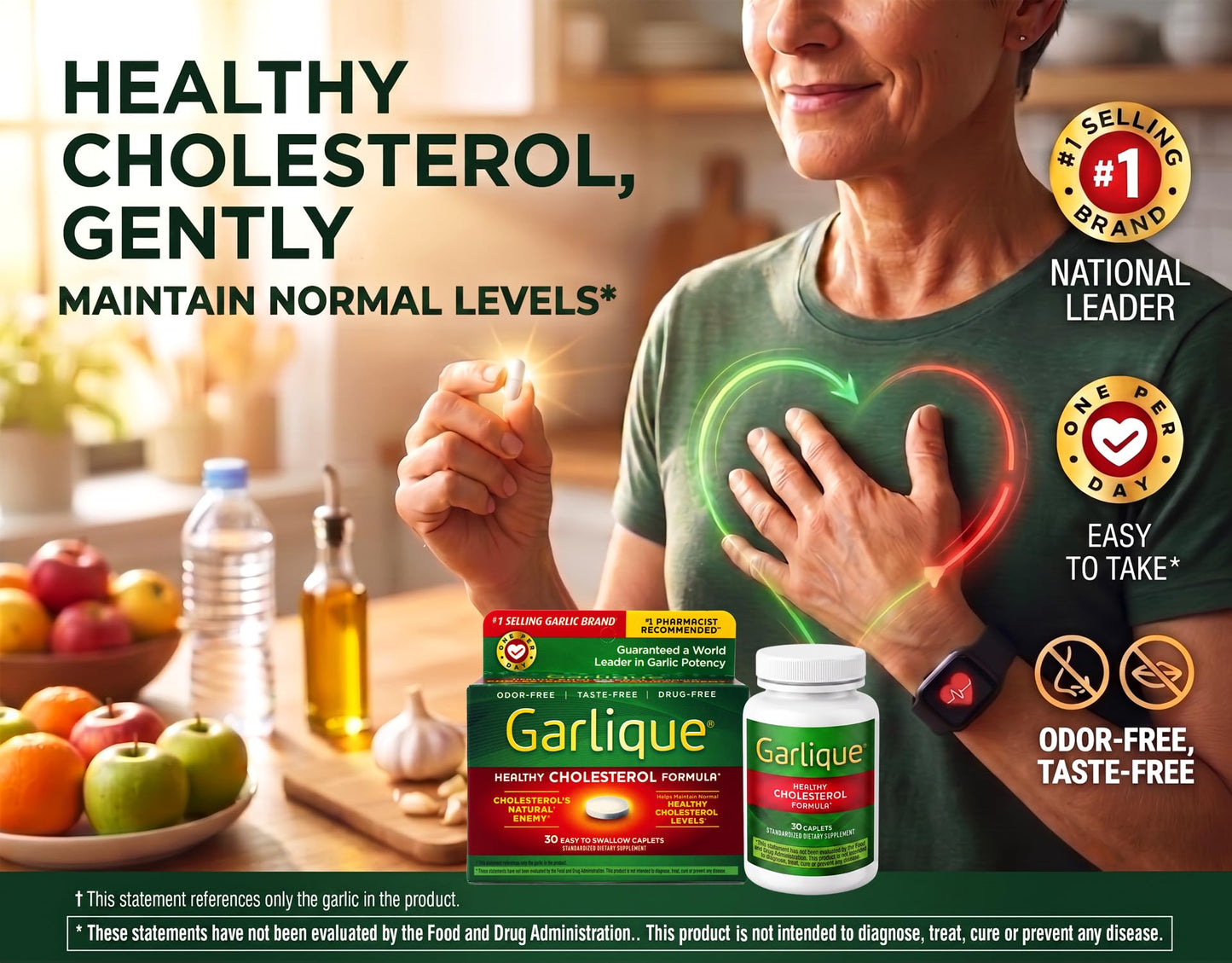 Garlique Healthy Cholesterol Garlic Supplement Caplets 30 Count