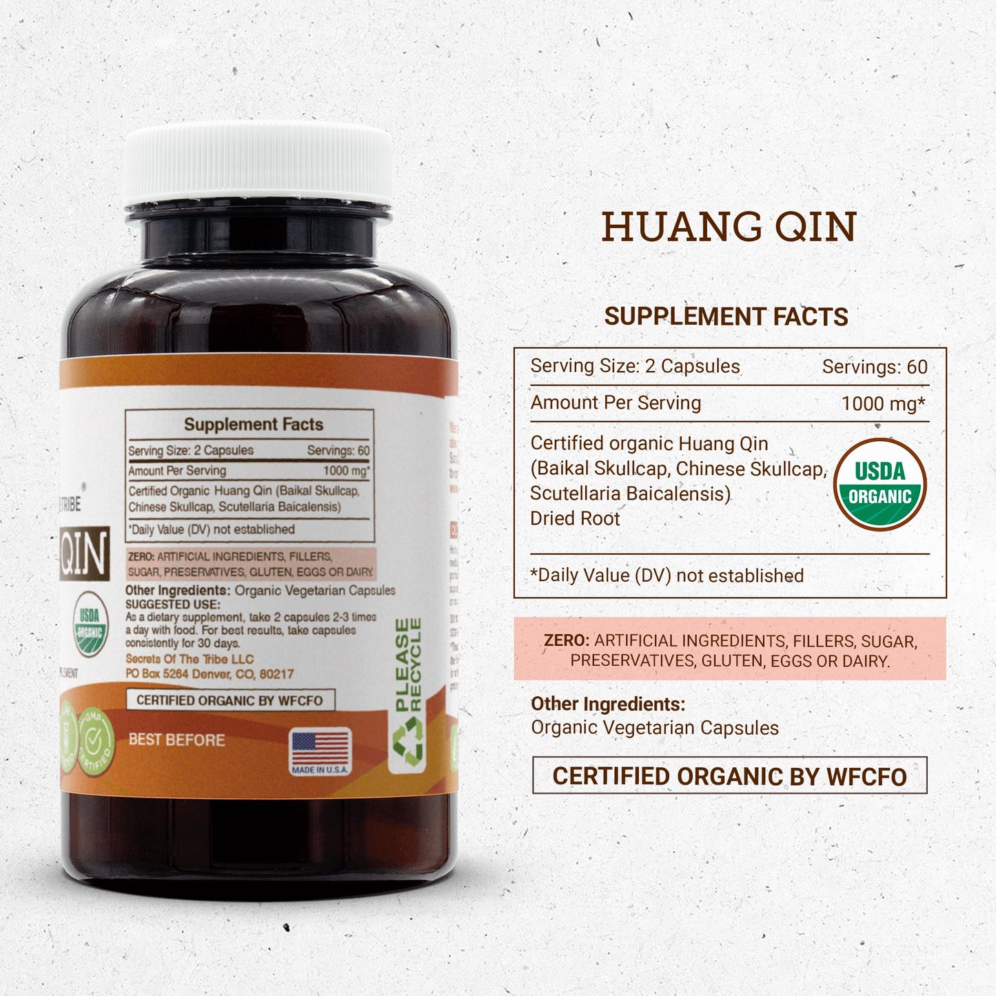 Secrets of the Tribe Huang Qin USDA Organic Capsules, 120 Capsules
