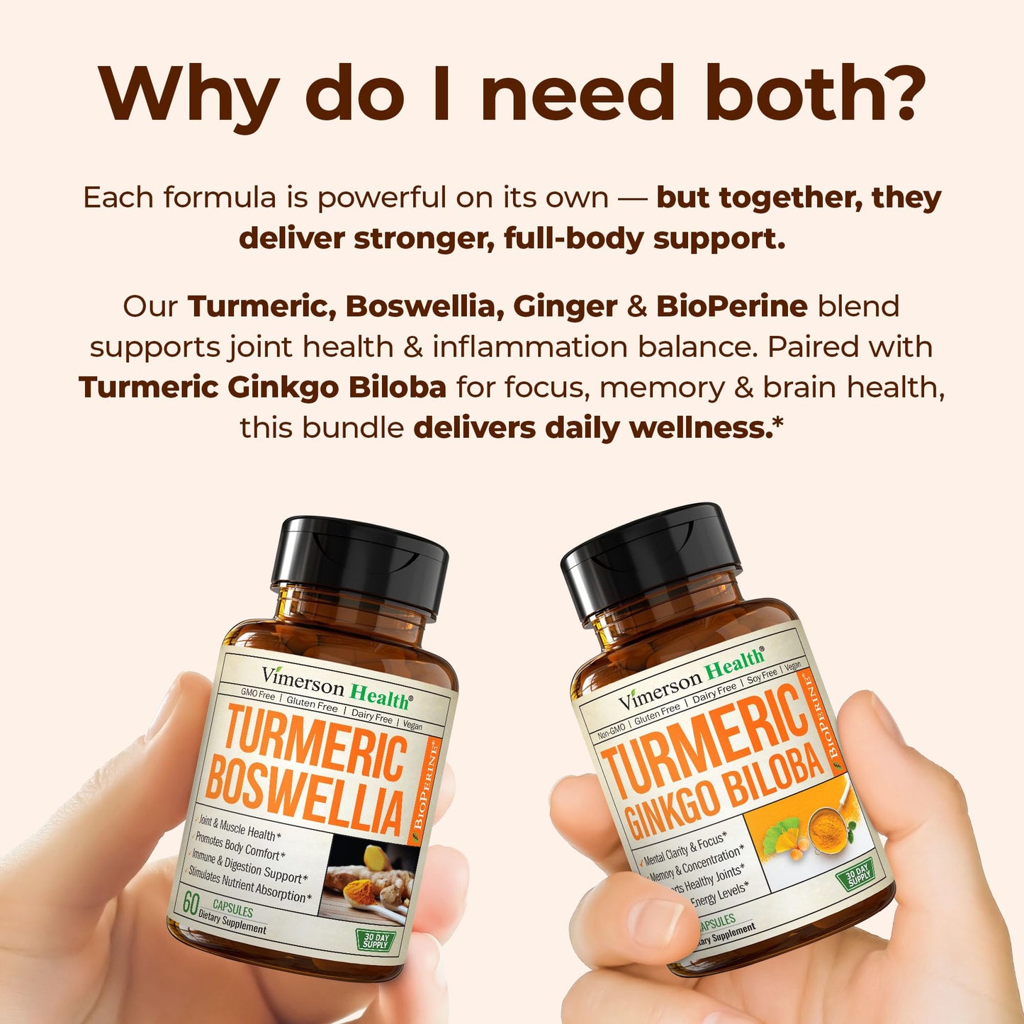 Vimerson Health Boswellia Turmeric Curcumin Supplement with Turmeric Ginkgo Biloba Capsule 120 Count