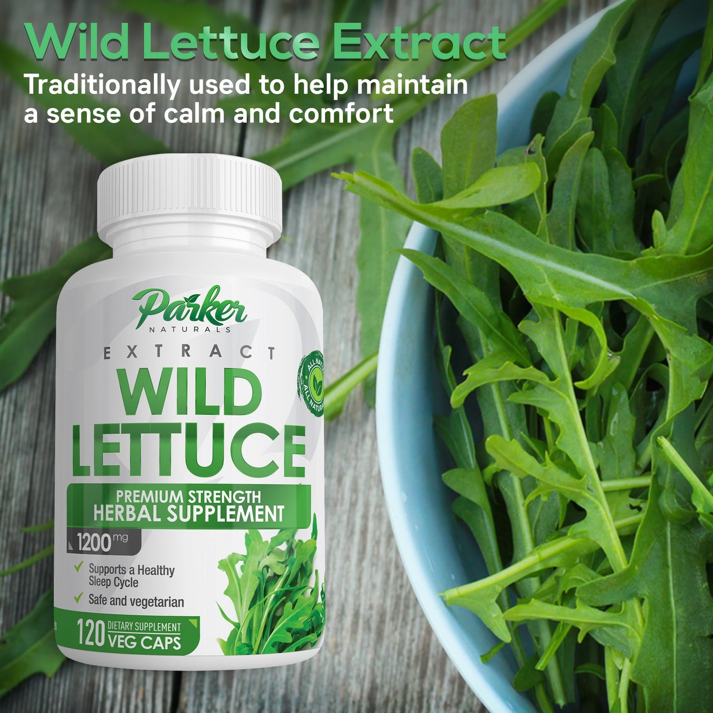 Parker Naturals Wild Lettuce Extract Herbal Sleep Supplement 1200mg, 4:1 Concentrated 120 Tablets