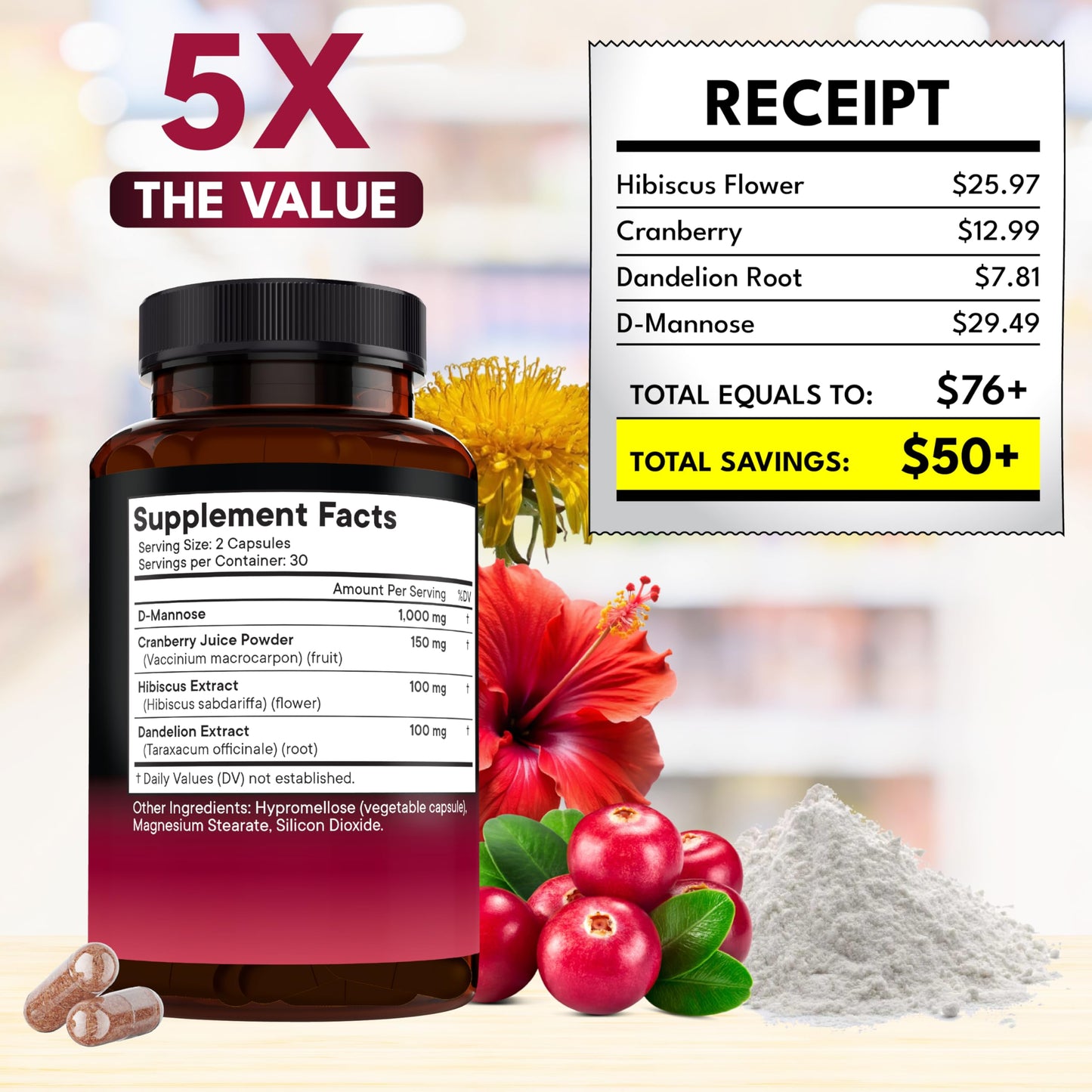 NEW AGE D-Mannose with Cranberry & Hibiscus, 60 Capsules