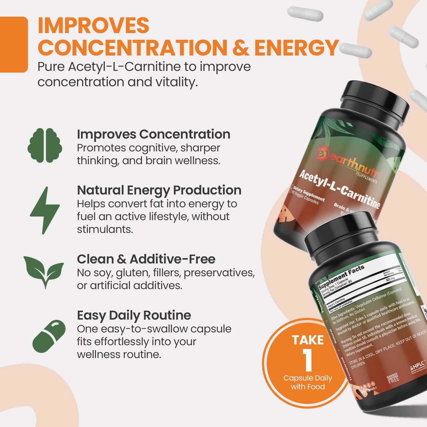 EarthNutri Acetyl-L-Carnitine Capsule 90 Count