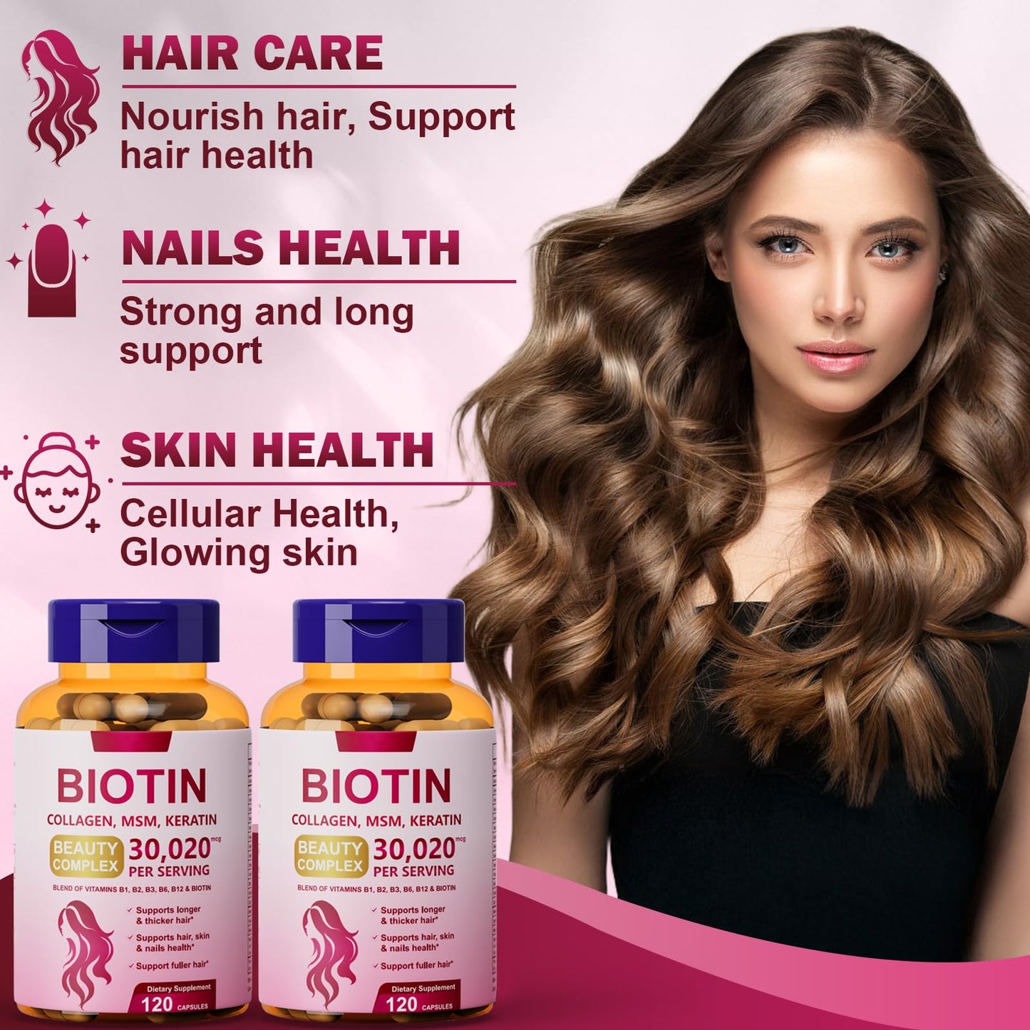 Dr. HR Biotin Supplements Keratin Vitamins MSM for Skin Nail Hair Health Capsules, 120 Count