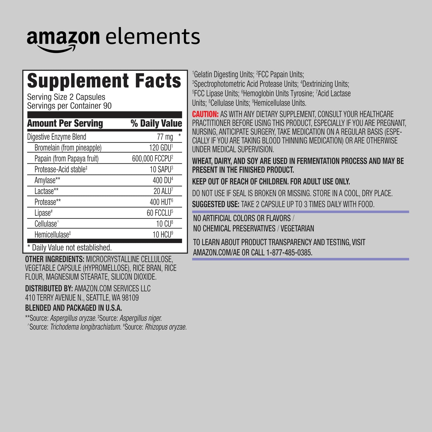 Amazon Elements Digestive Enzyme Complex Capsules 180 Capsules