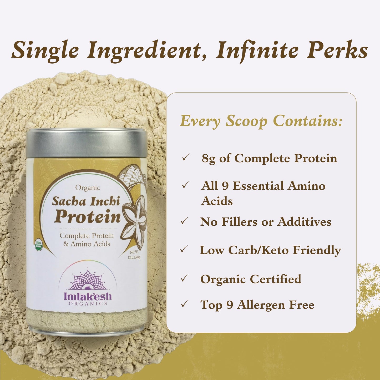 Imlak'esh Organics Sacha Inchi Protein Powder, 12 oz