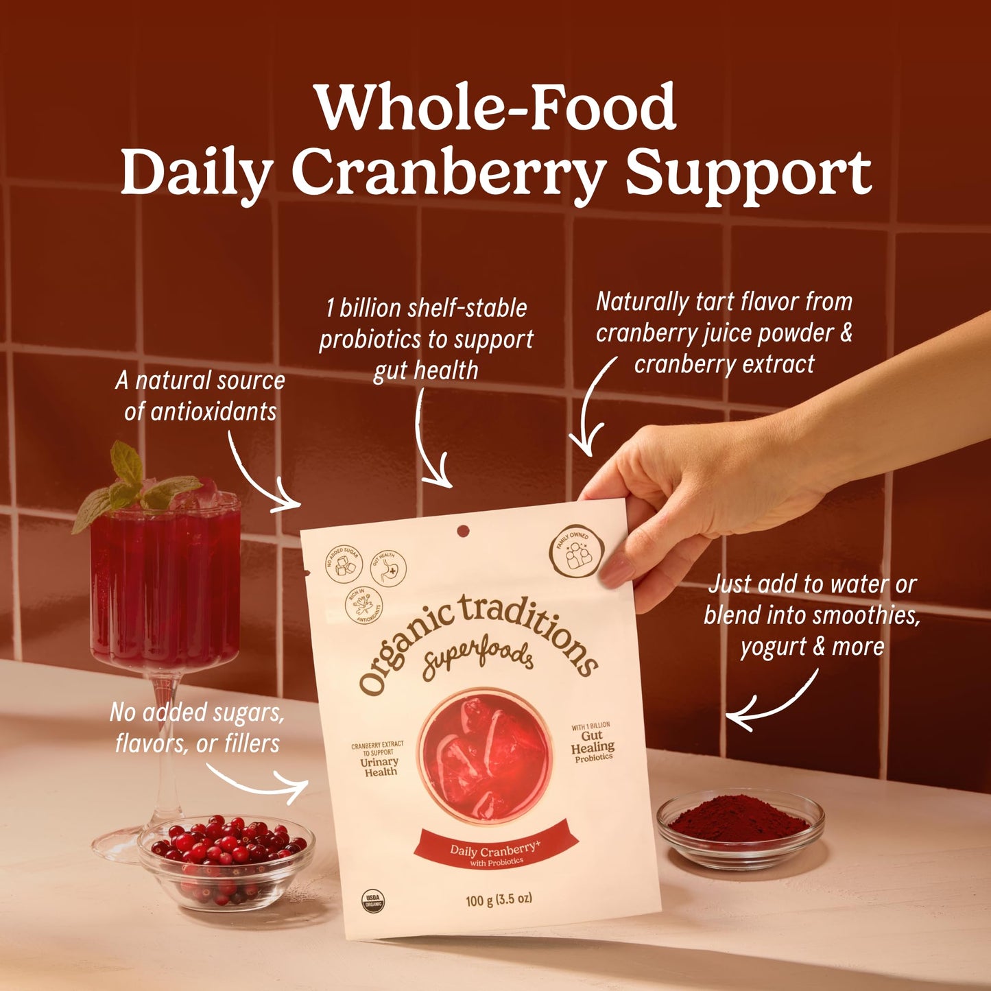 Organic Traditions Cranberry Powder and Extract Blend Powder 3.5 oz