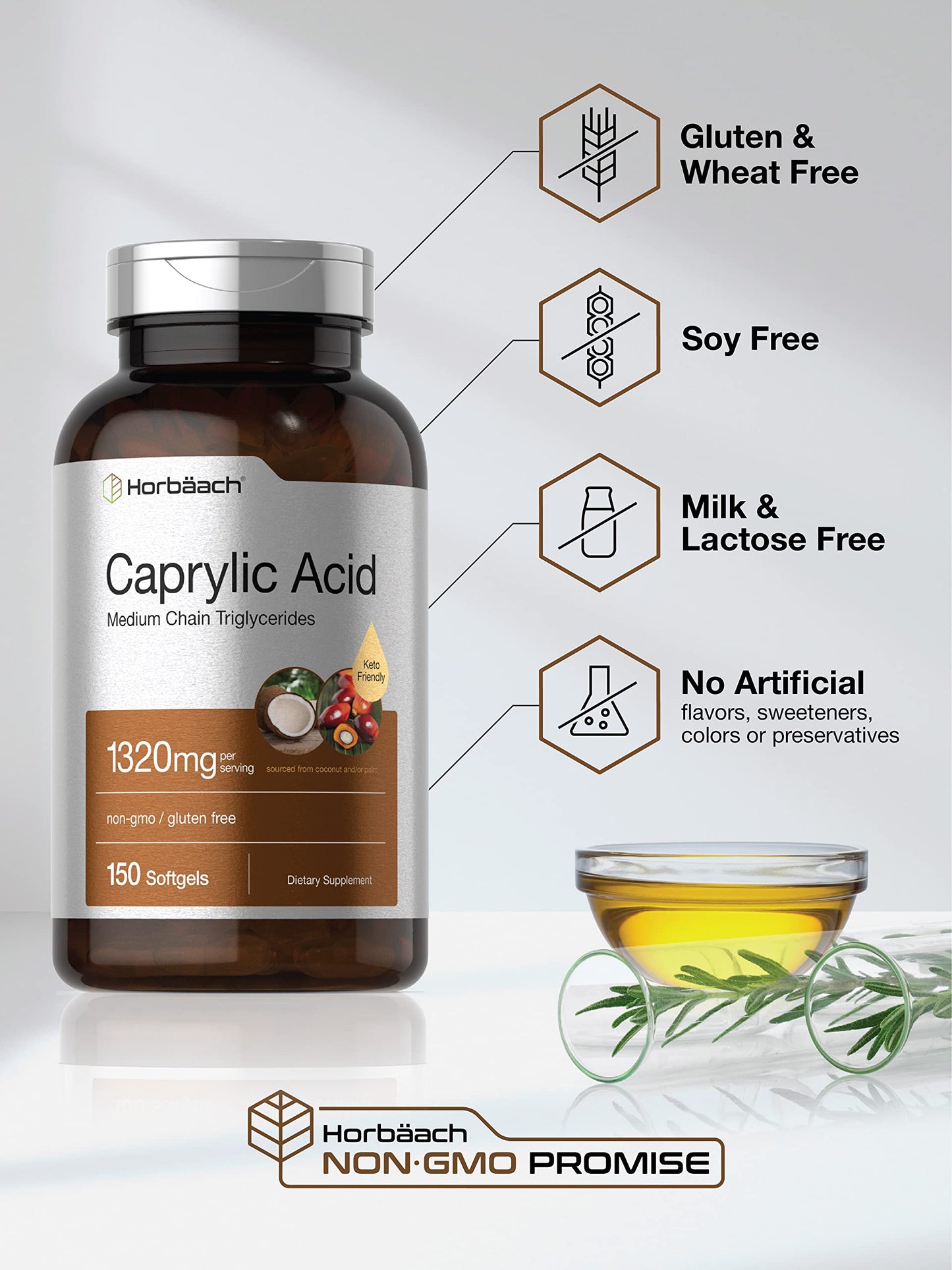 Horbäach Caprylic Acid Supplement 1320mg Softgel 150