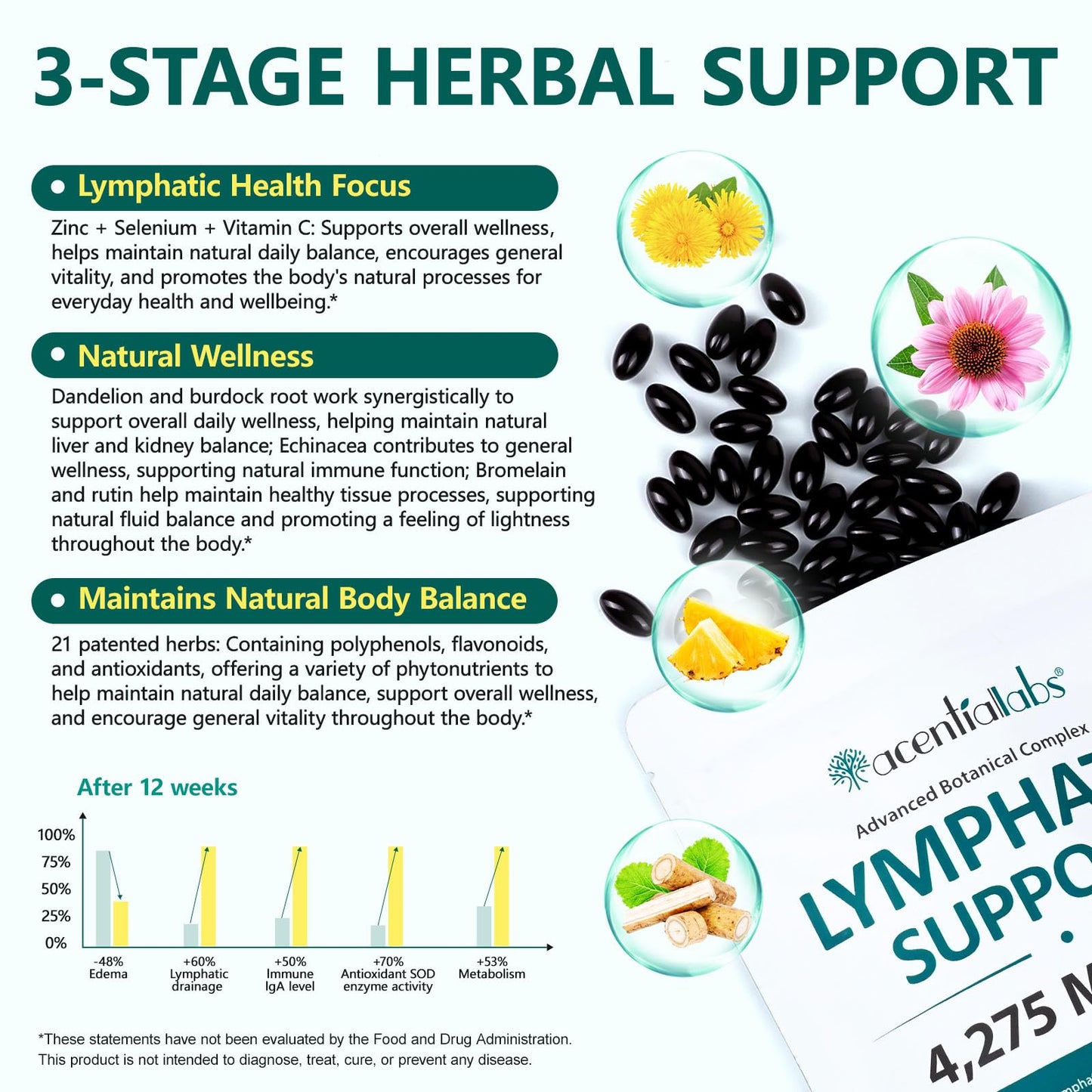 PULLING OIL Lymphatic Drainage Supplements with Echinacea, Dandelion & Burdock Root Capsules 480
