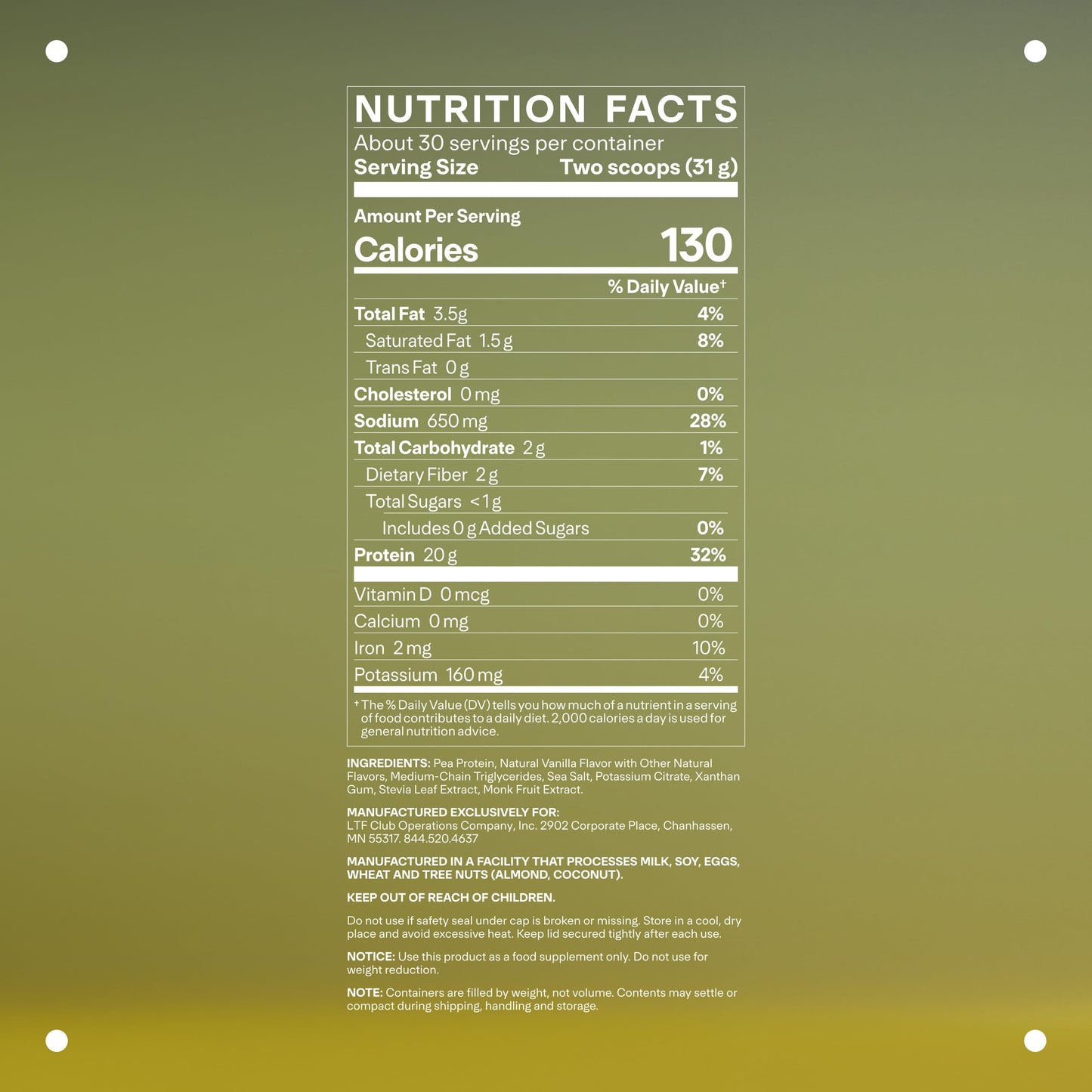 LTH Vital Vegan Protein Powder Vanilla, 30 Servings