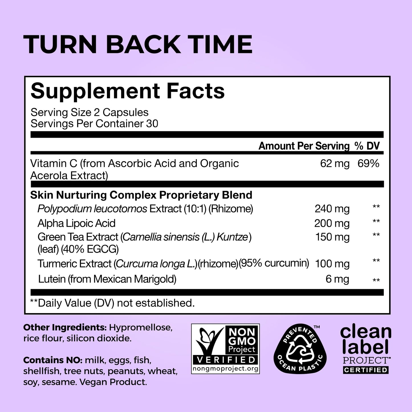 HUM Turn Back Time Turmeric Supplement for Youthful Looking Skin Support with Green Tea Extract, Lutein & Polyphenols, Skin Care Aging & Collagen Support Capsules, 60 Count