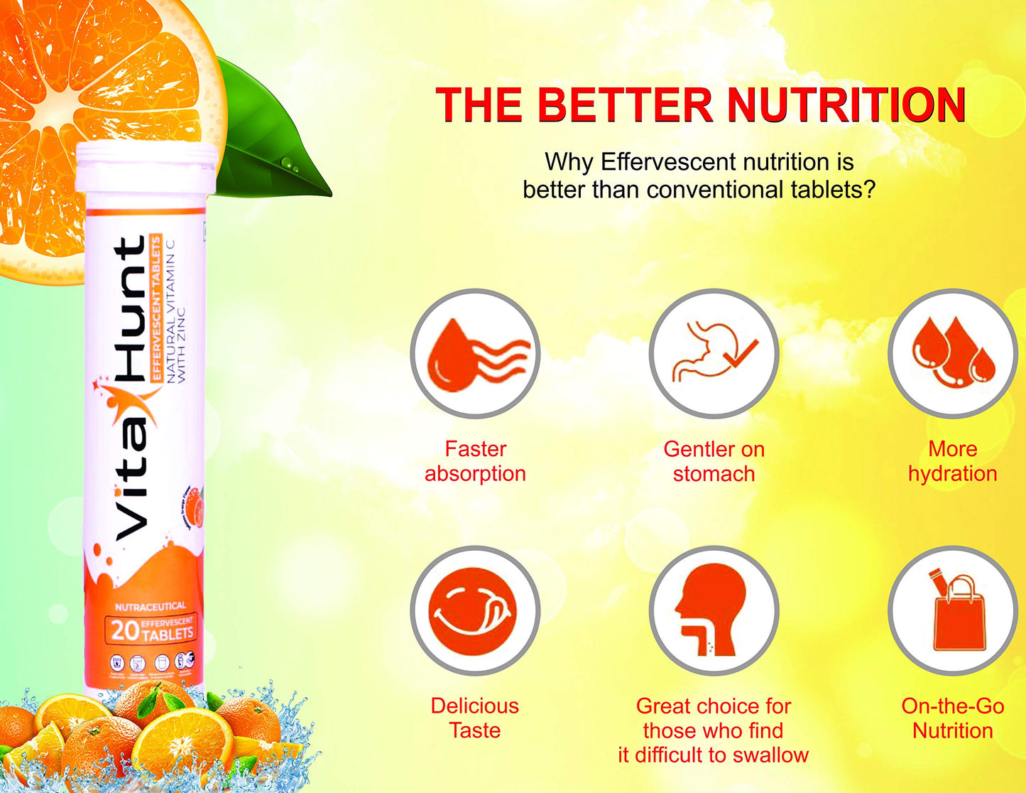 VitaHunt Vitamin C 1000 mg with Zinc Antioxidants Immune Support Tablets, 20 Count