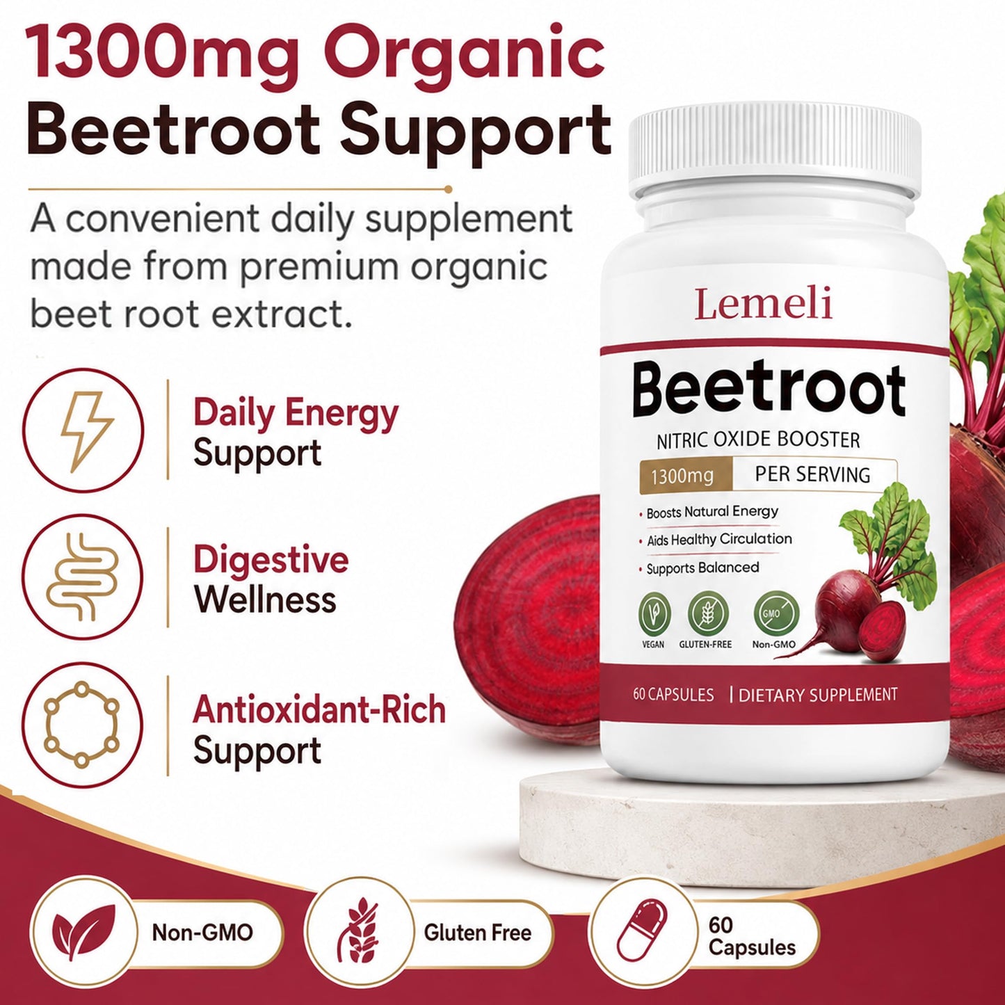 ZŌK Lemeli Beetroot Capsules 1300mg, 60 Capsules