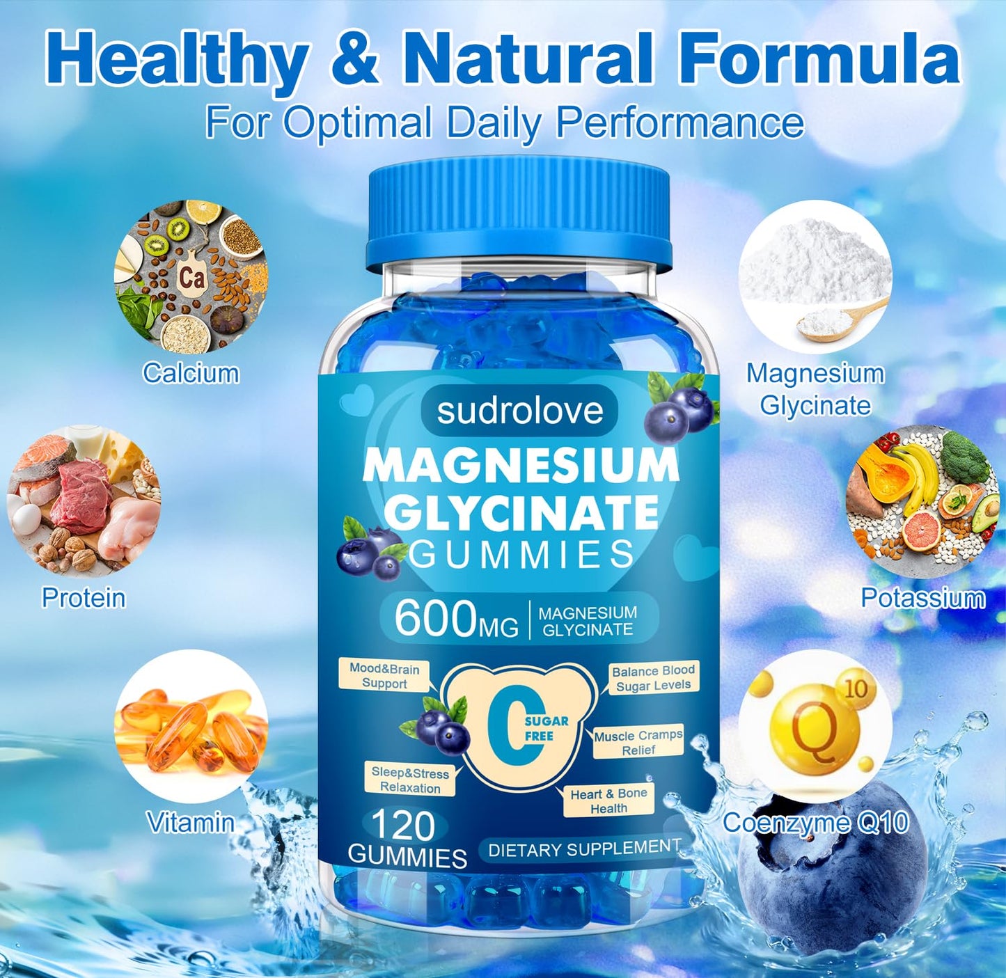 sudrolove Magnesium Glycinate Gummies 600mg per Serving, 120 Count