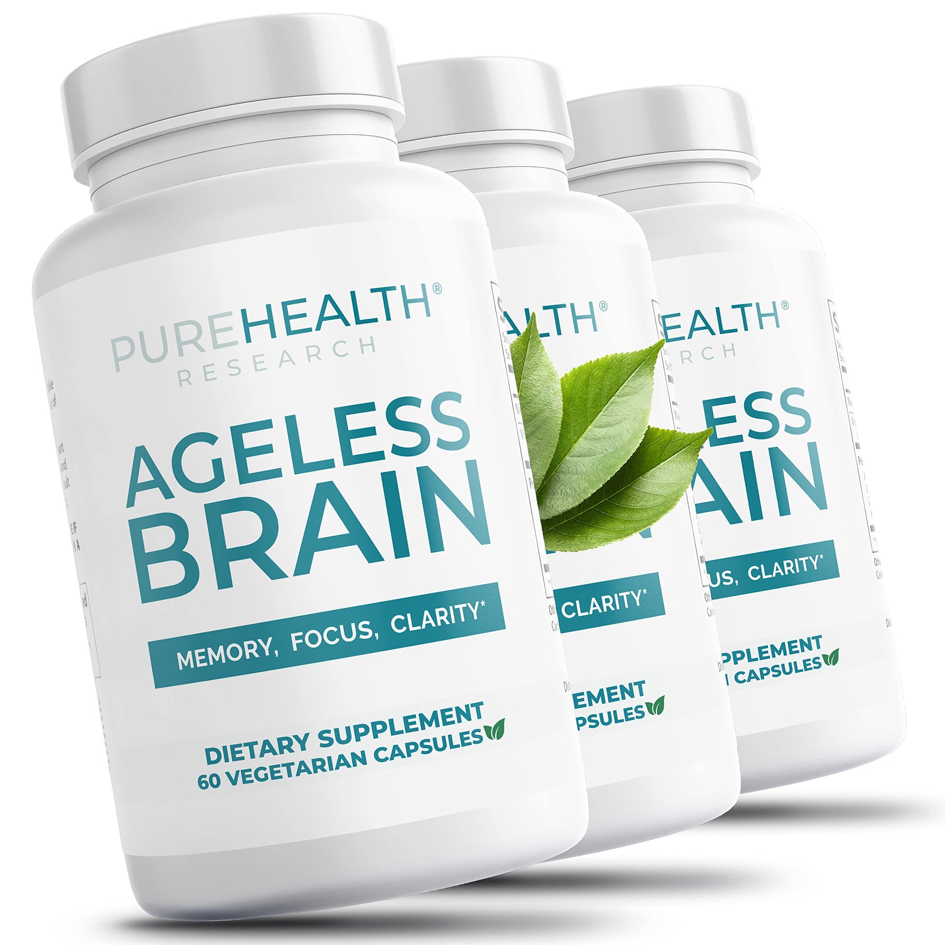 PUREHEALTH RESEARCH Ageless Brain Supplements for Memory and Focus Capsules, 180 Capsules