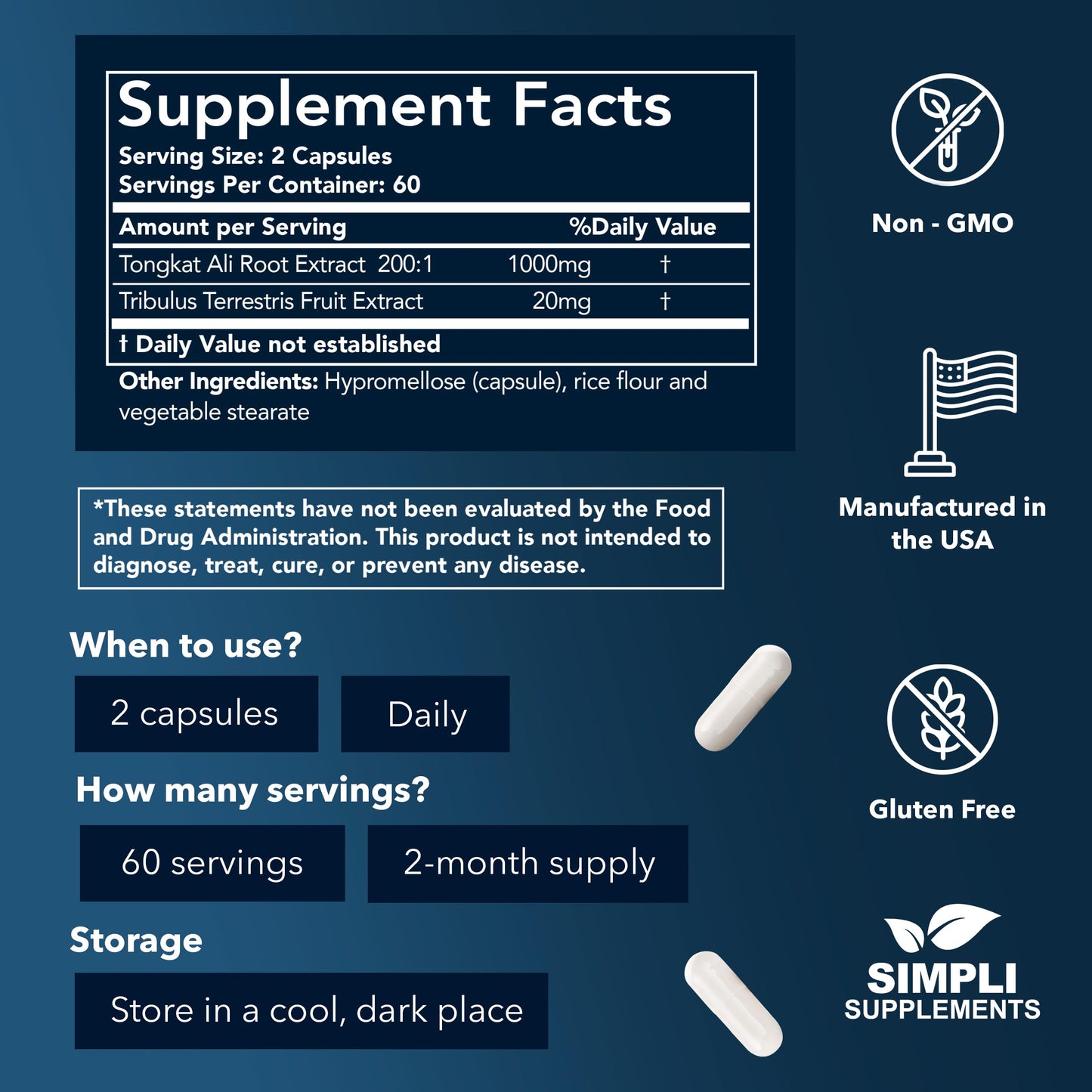 Simpli Supplements Longjack Tongkat Ali 200:1 Capsule 120 Count