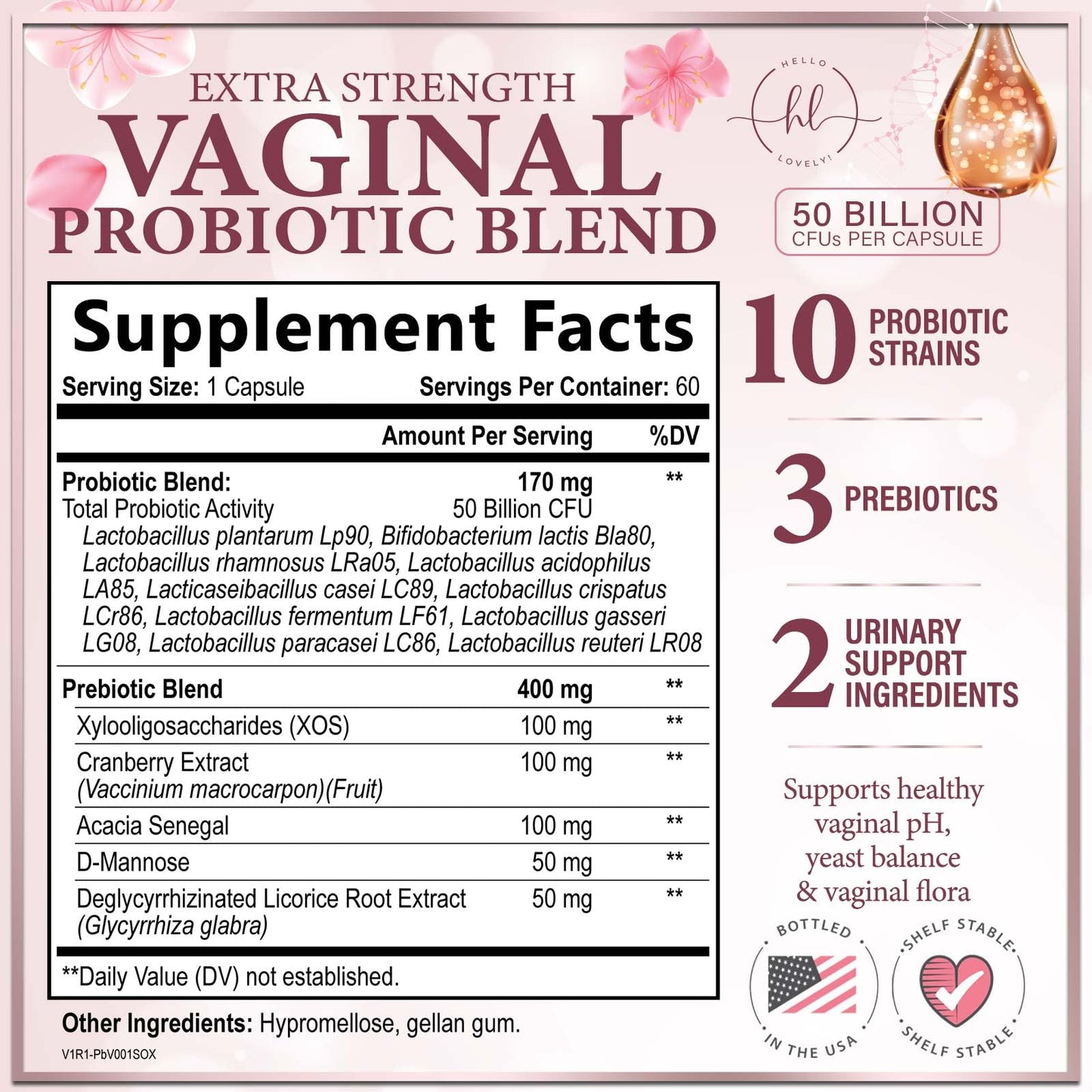 Hello Lovely! Vaginal Probiotics for Women 60 Capsules