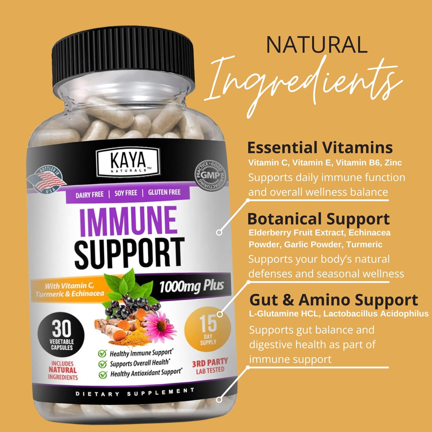 Kaya Naturals Elderberry Immune Support Sambucus Capsules 30 Count