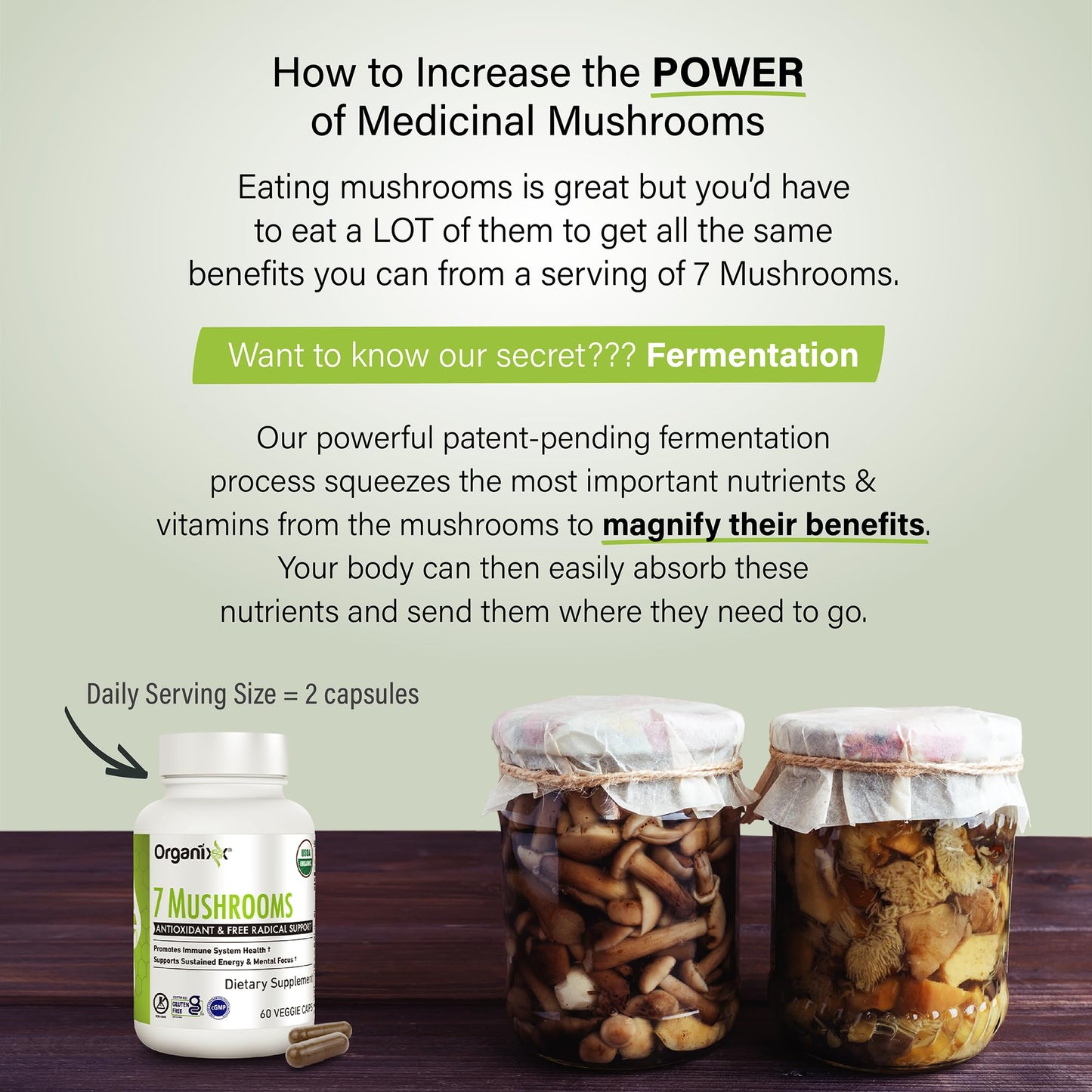 Organixx 7 Mushroom Supplement, Fermented, Immune Support Capsules, 120
