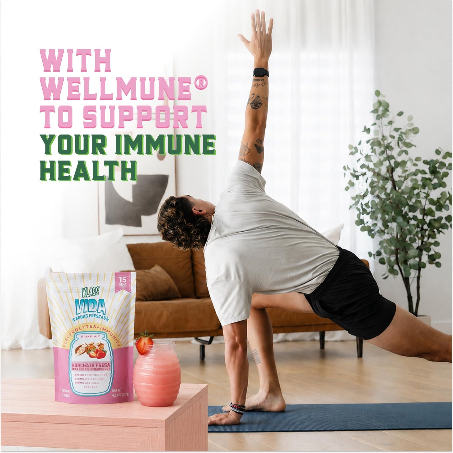 KLASS VIDA Hydration + Immunity Strawberry Horchata Powder 4.23 oz