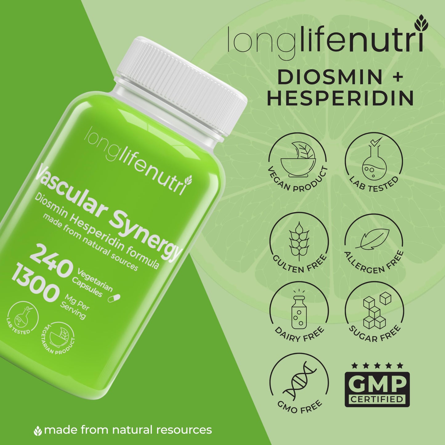 LongLifeNutri Urolithin A+ 1000 mg & Diosmin Hesperidin Complex 1000 mg/300 mg Bundle, 360 Veg Caps