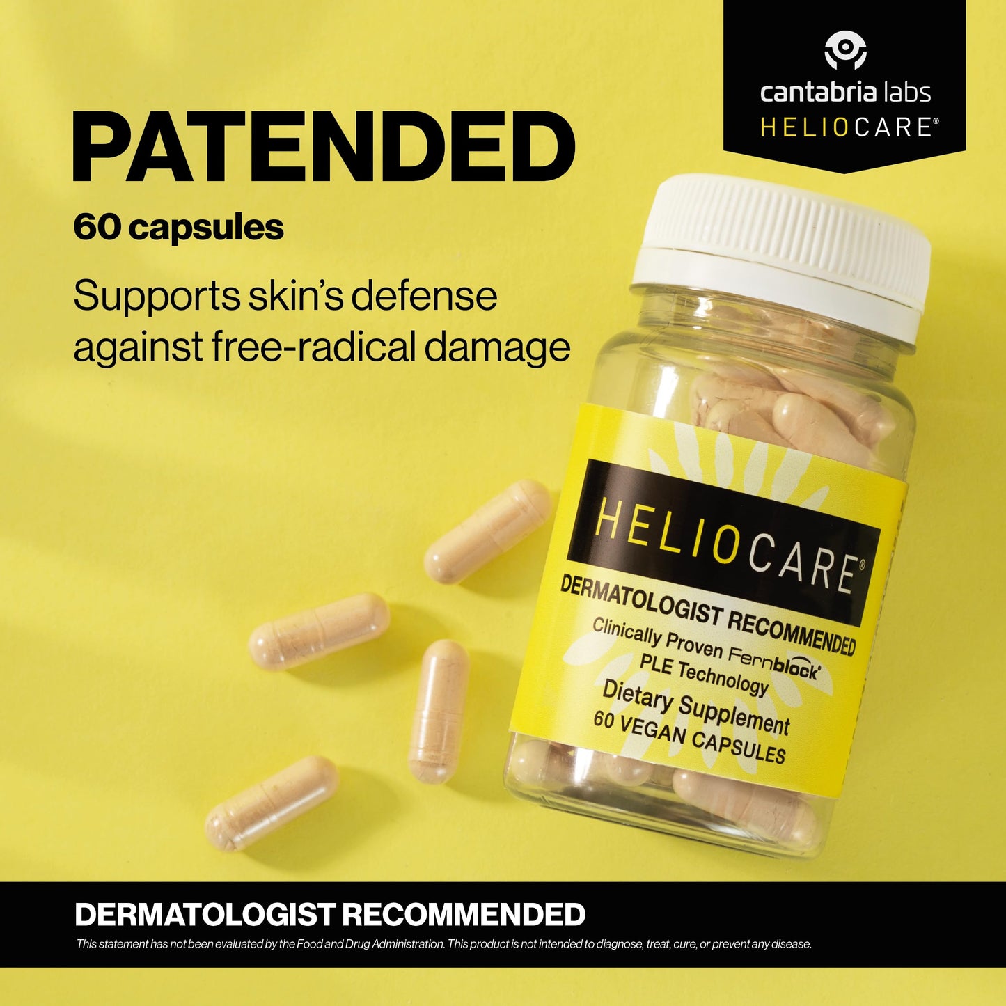 Heliocare Skin Care Dietary Supplement 240mg Polypodium Leucotomos Extract Capsules, 60 Veggie Capsules
