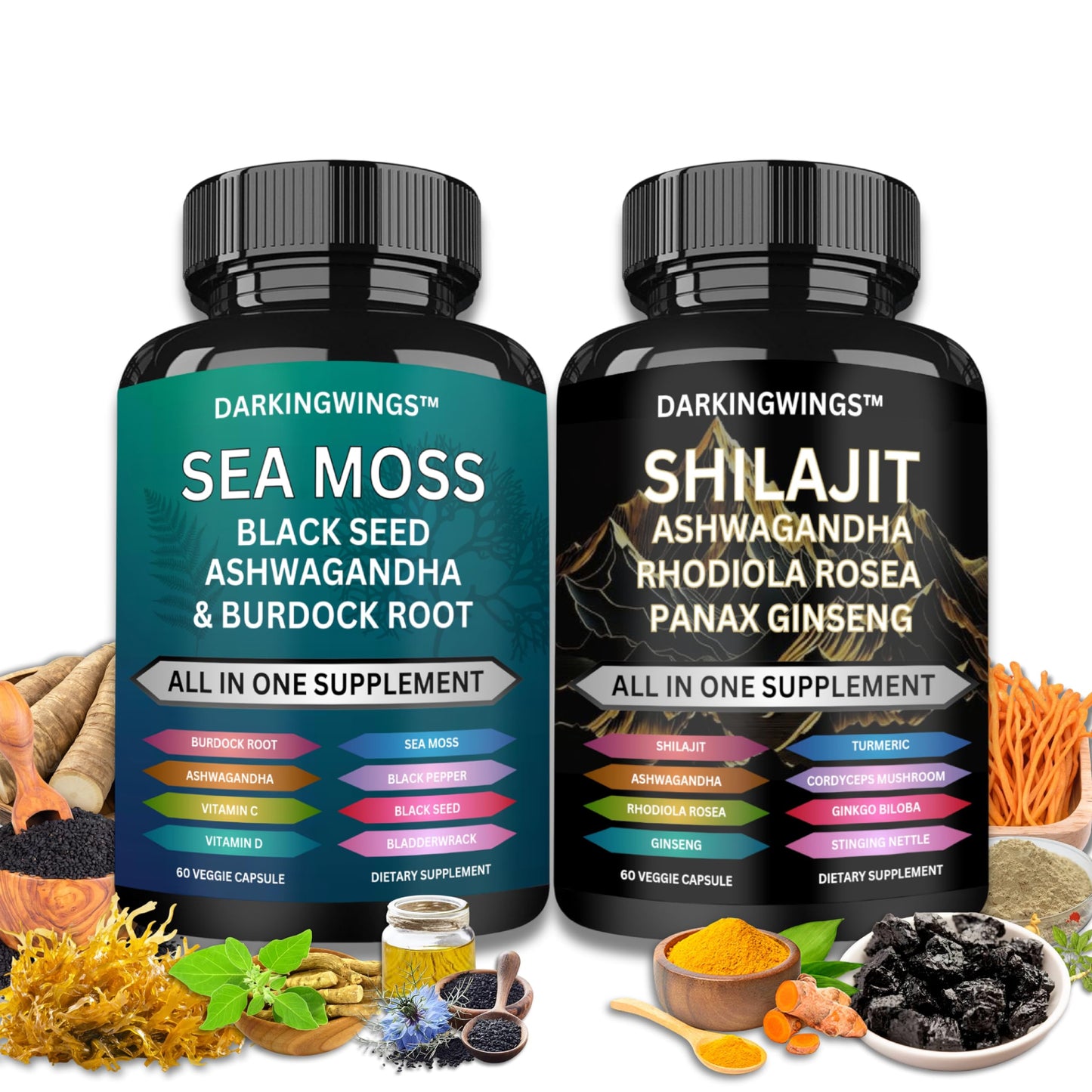 Darkingwings Shilajit and Sea Moss Combo Capsules, 60 Capsules