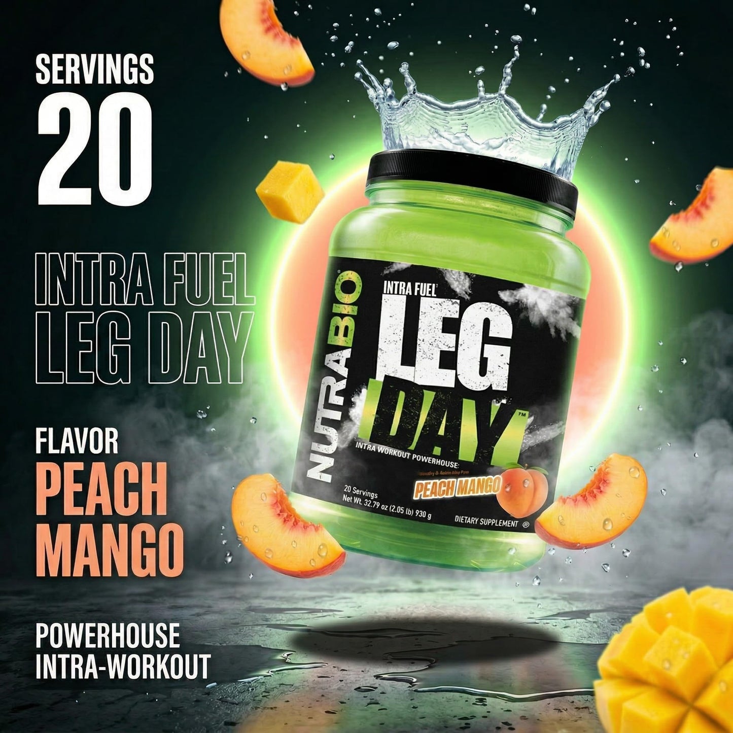 NutraBio Leg Day Intra Workout Powder Peach Mango 32 Servings