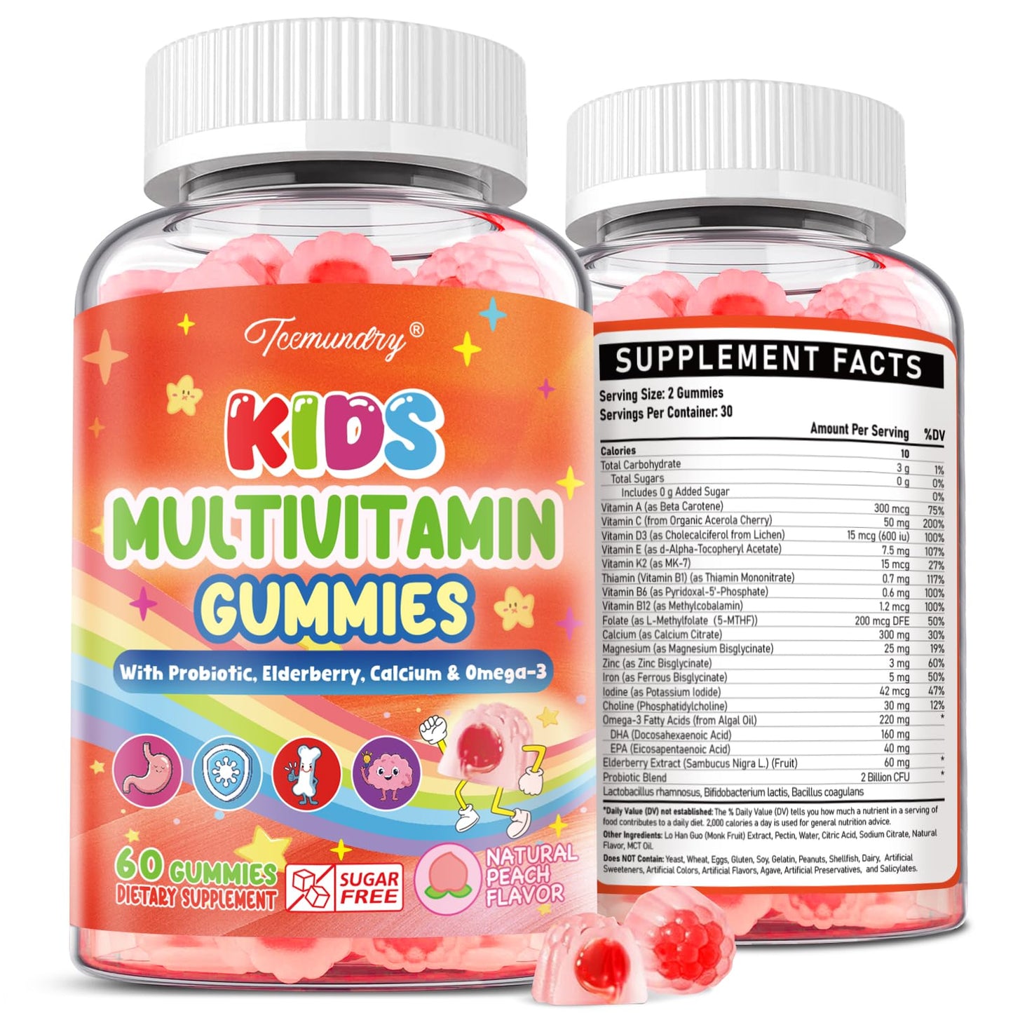 Tcemundry Kids Multivitamin Gummies, 60 Gummies