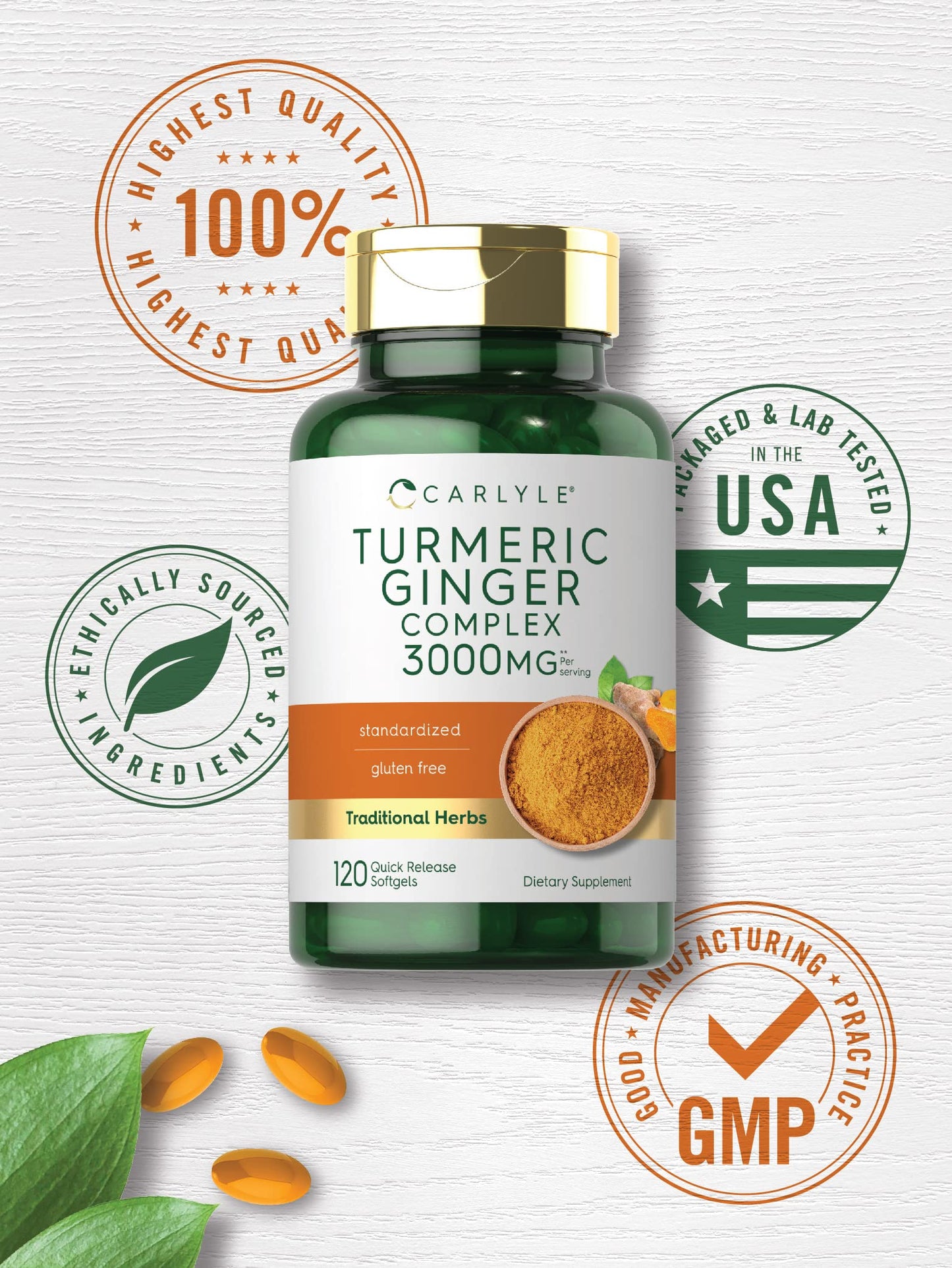 Carlyle Turmeric and Ginger Supplement Softgels 120