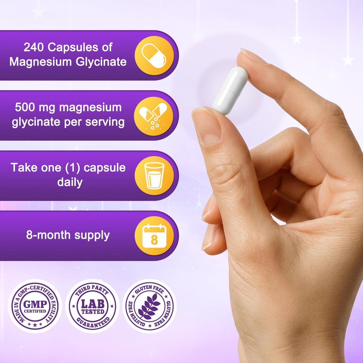 NuvitaGarden Magnesium Glycinate 500mg Capsules 240-Count