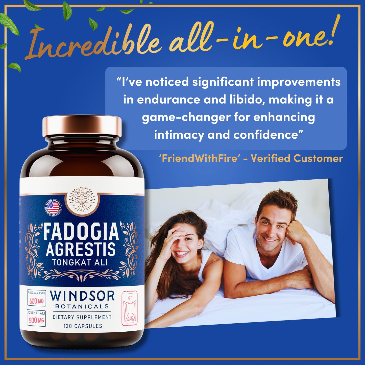 WINDSOR BOTANICALS Fadogia Agrestis and Tongkat Ali Supplement Capsules, 120-Count