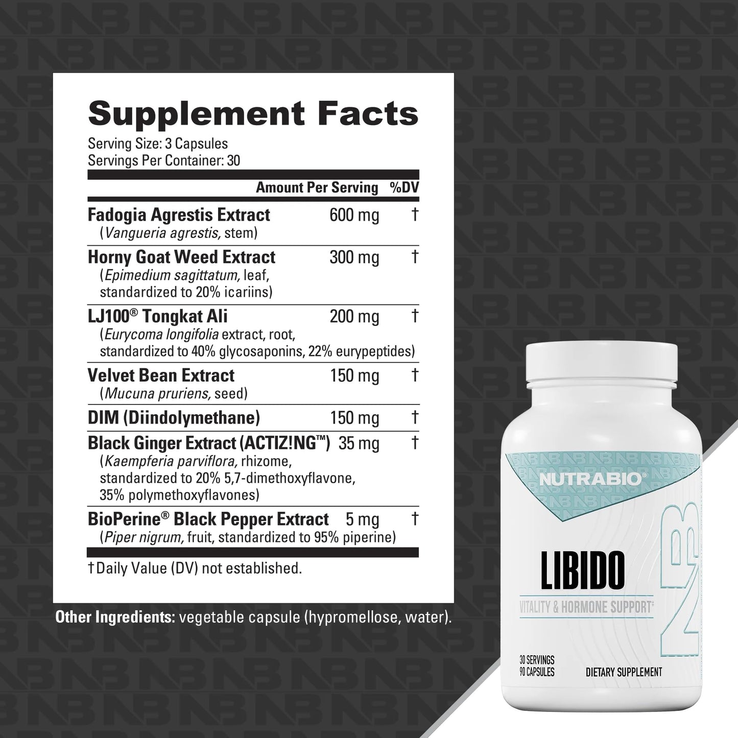 NutraBio Libido Supplement - Testosterone Booster for Men, Capsules, 90 Count