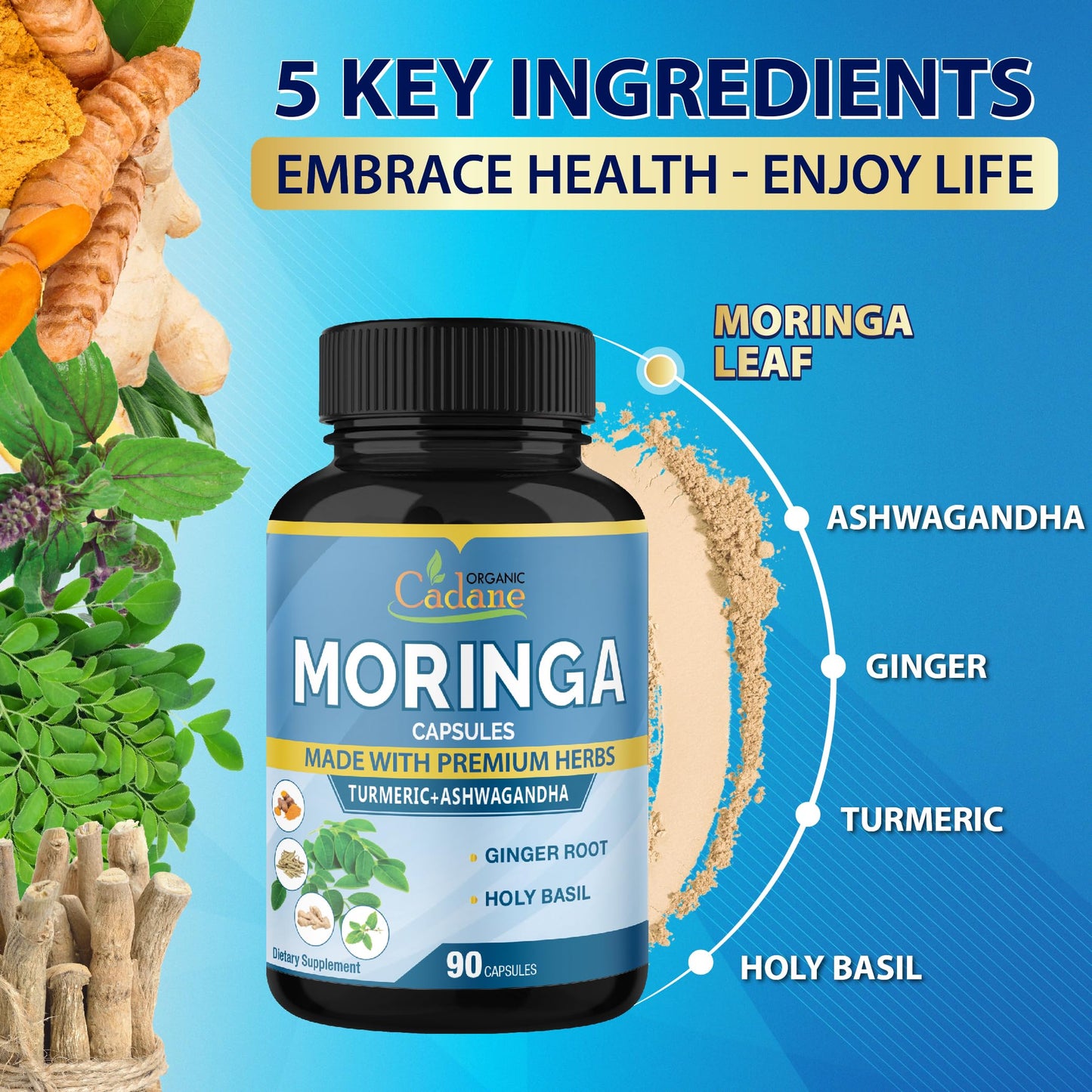 Organic Cadane Moringa Extract Capsules 90 Count