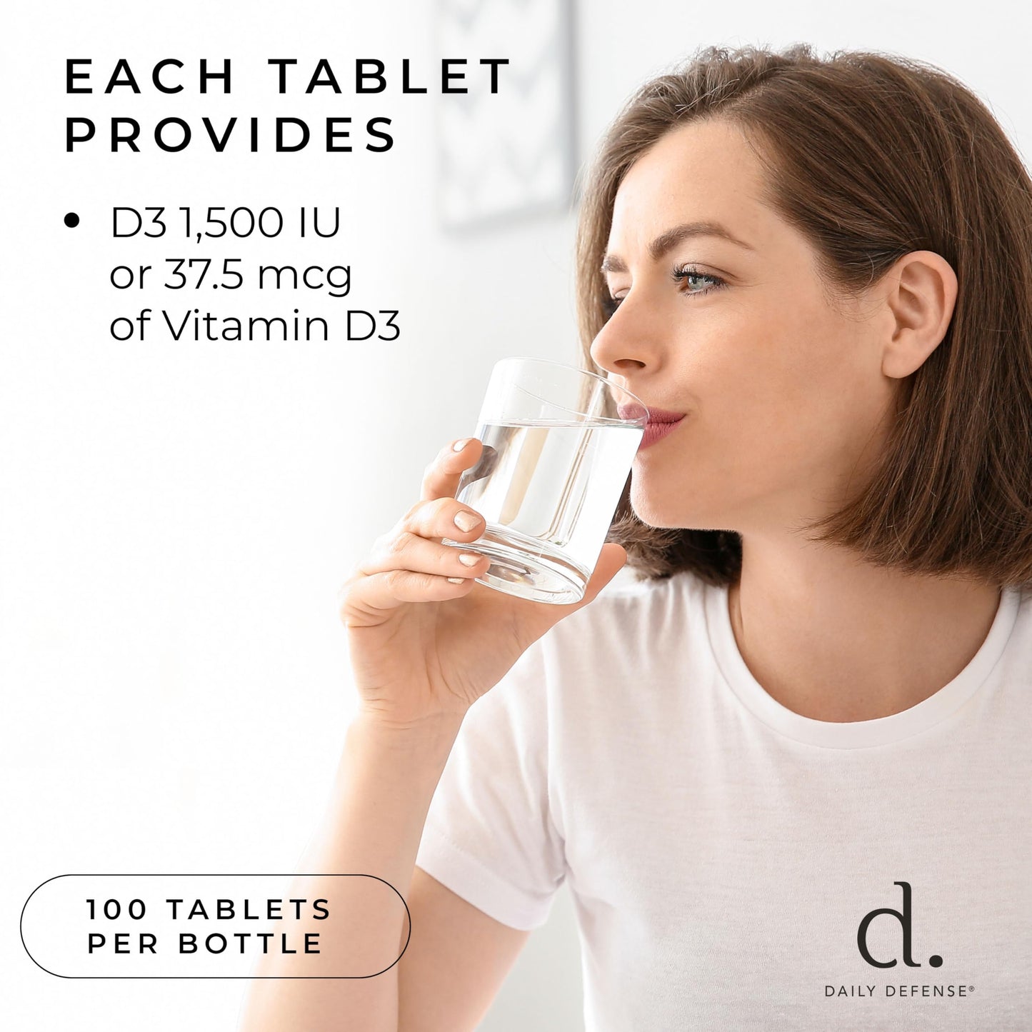 Daily Defense Vitamin D3 1500 IU Tablets, 100 Tablets