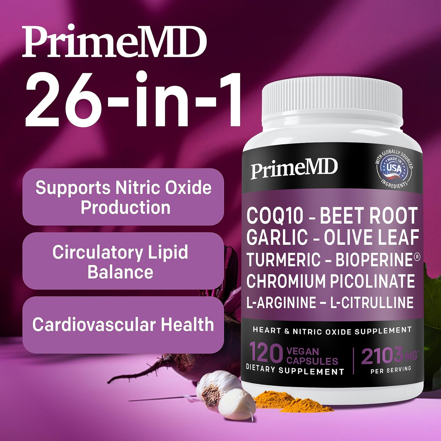 PrimeMD Liquid Collagen Biotin, Ceylon Cinnamon, & Nitric Oxide Capsule Bundle (2pk, 2pk, 1pk)